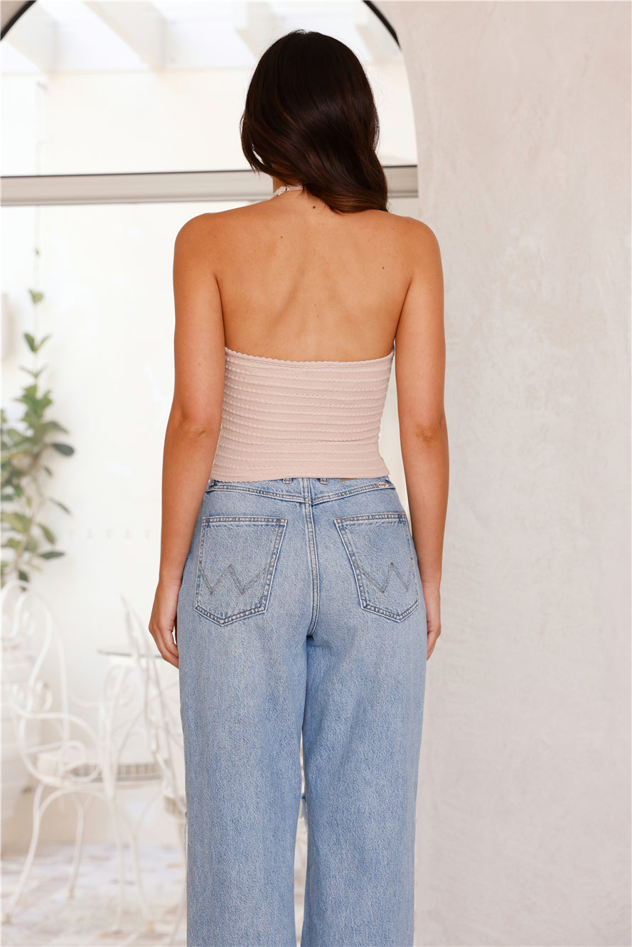Spring Sun Halter Crop Top Beige