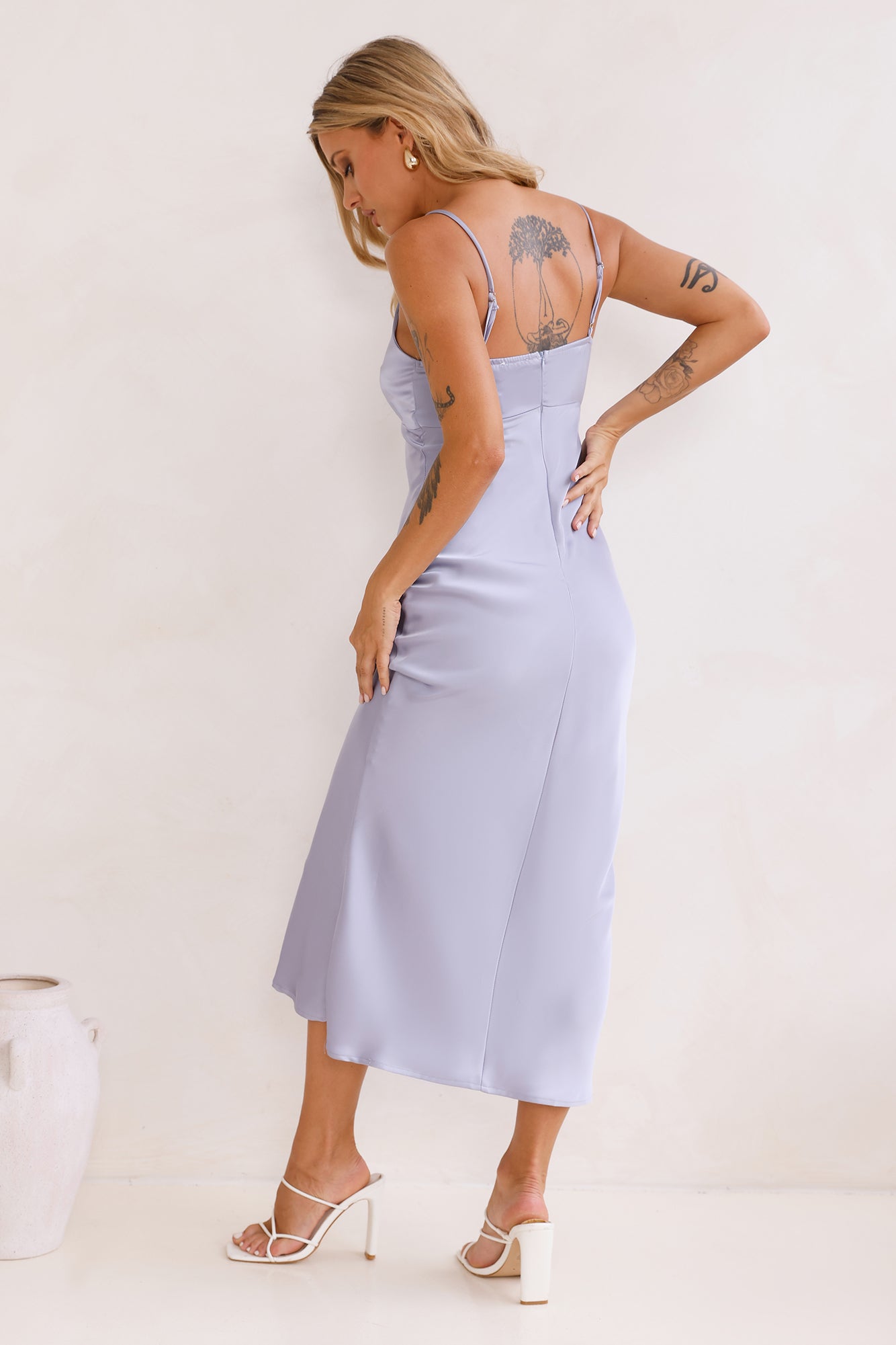 Style Compass Satin Midi Dress Blue
