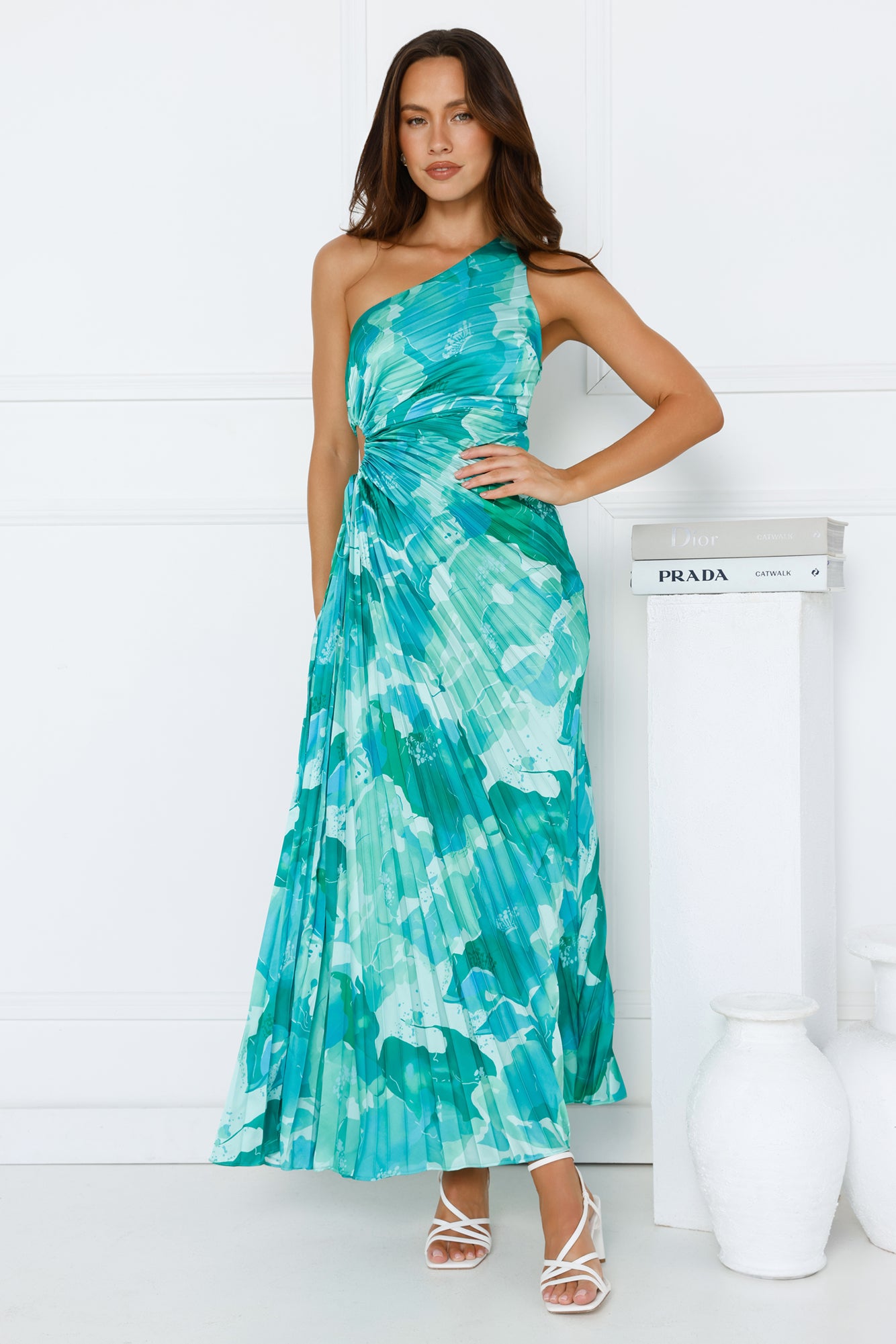 Rose Quartz One Shoulder Satin Maxi Dress Green