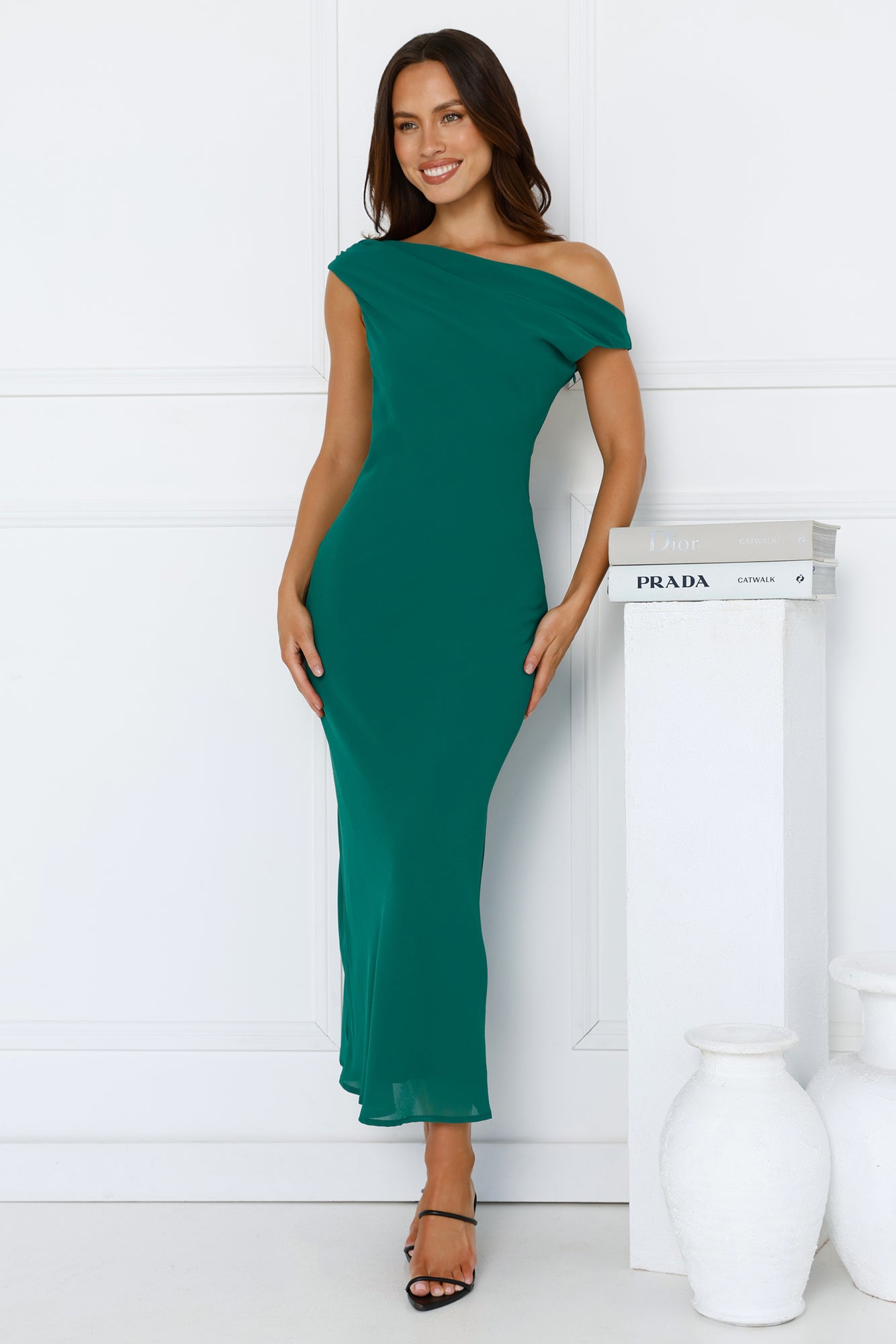 Xenia Off Shoulder Midi Dress Green