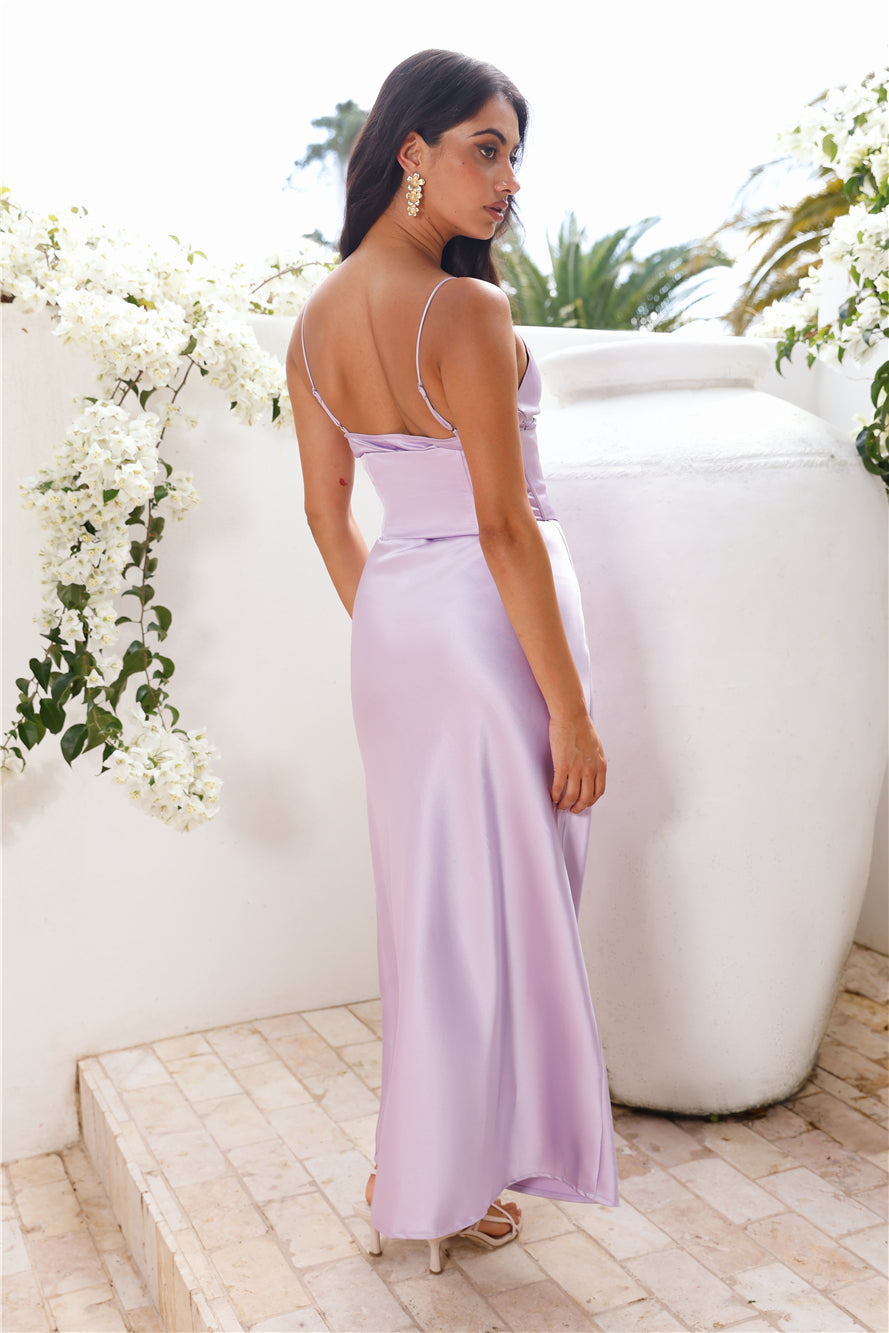 Queen Worthy Satin Corset Maxi Dress Purple