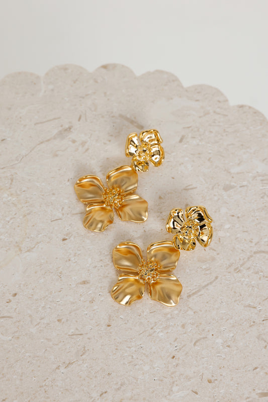 18k Gold Plated Unique Flower Earrings Gold