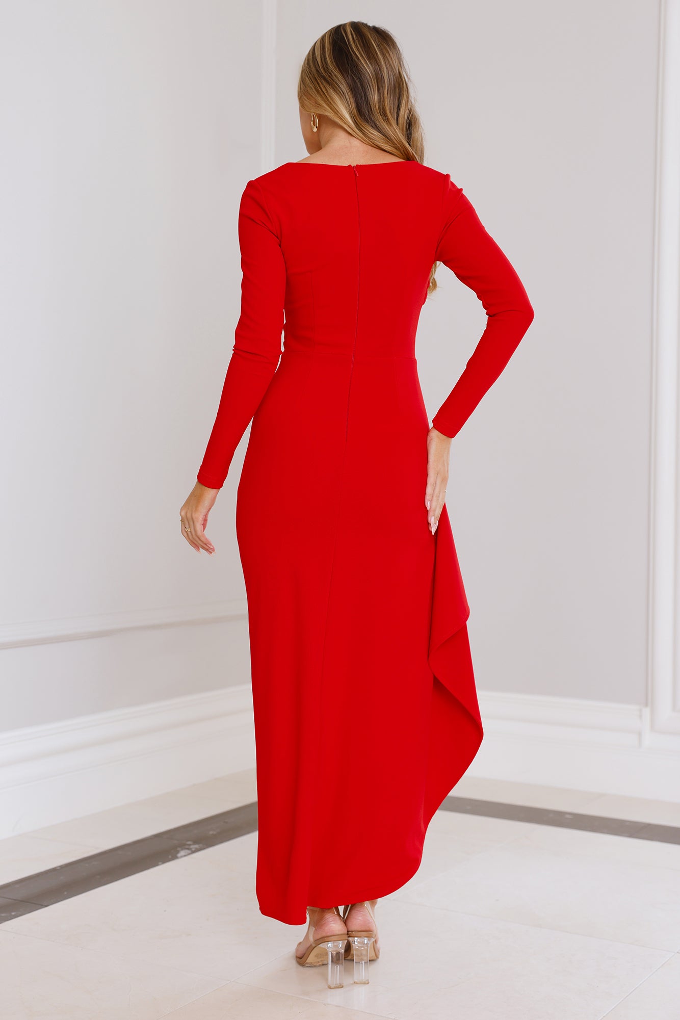 After Hours Long Sleeve Maxi Dress Red