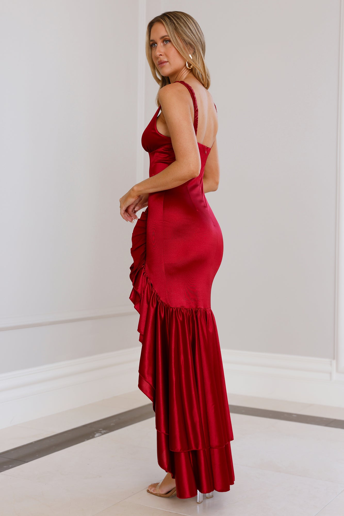 Twilight Luxe Satin Maxi Dress Maroon