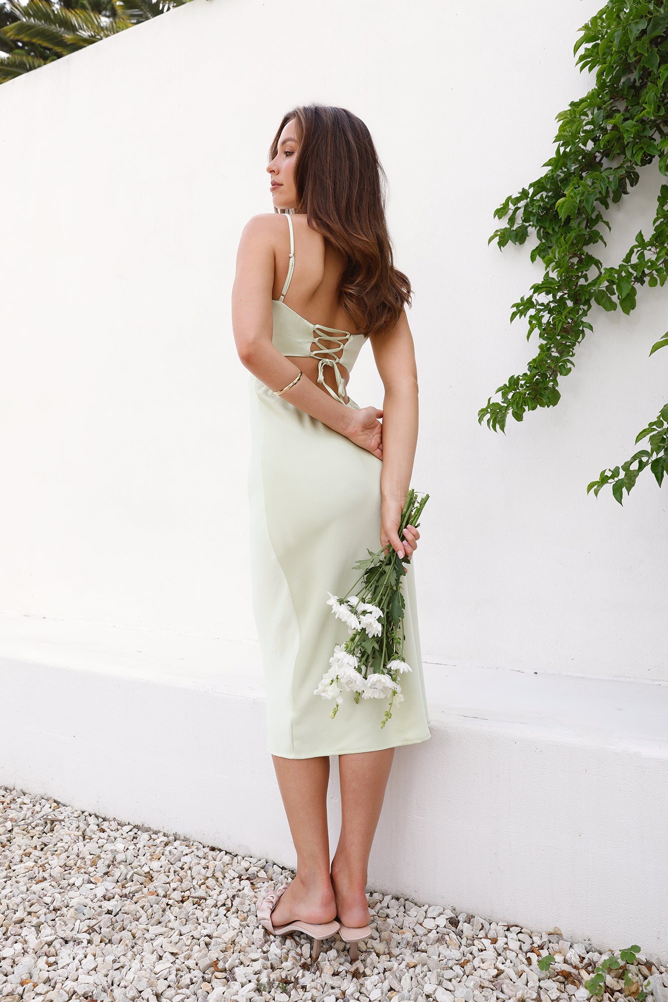 Made To Impress Satin Midi Dress Lime