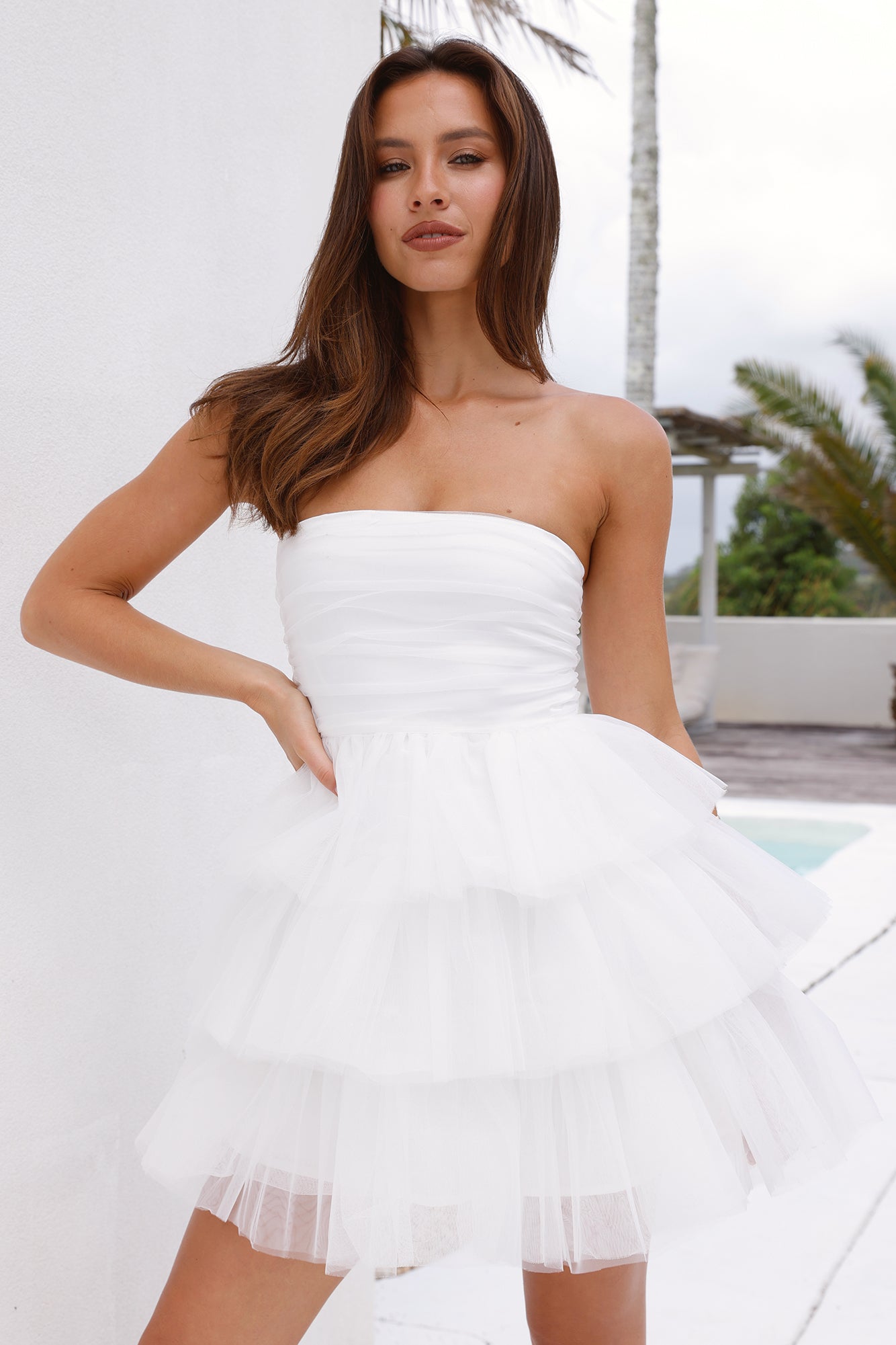 HELLO MOLLY Secret Soirée Tulle Strapless Mini Dress White