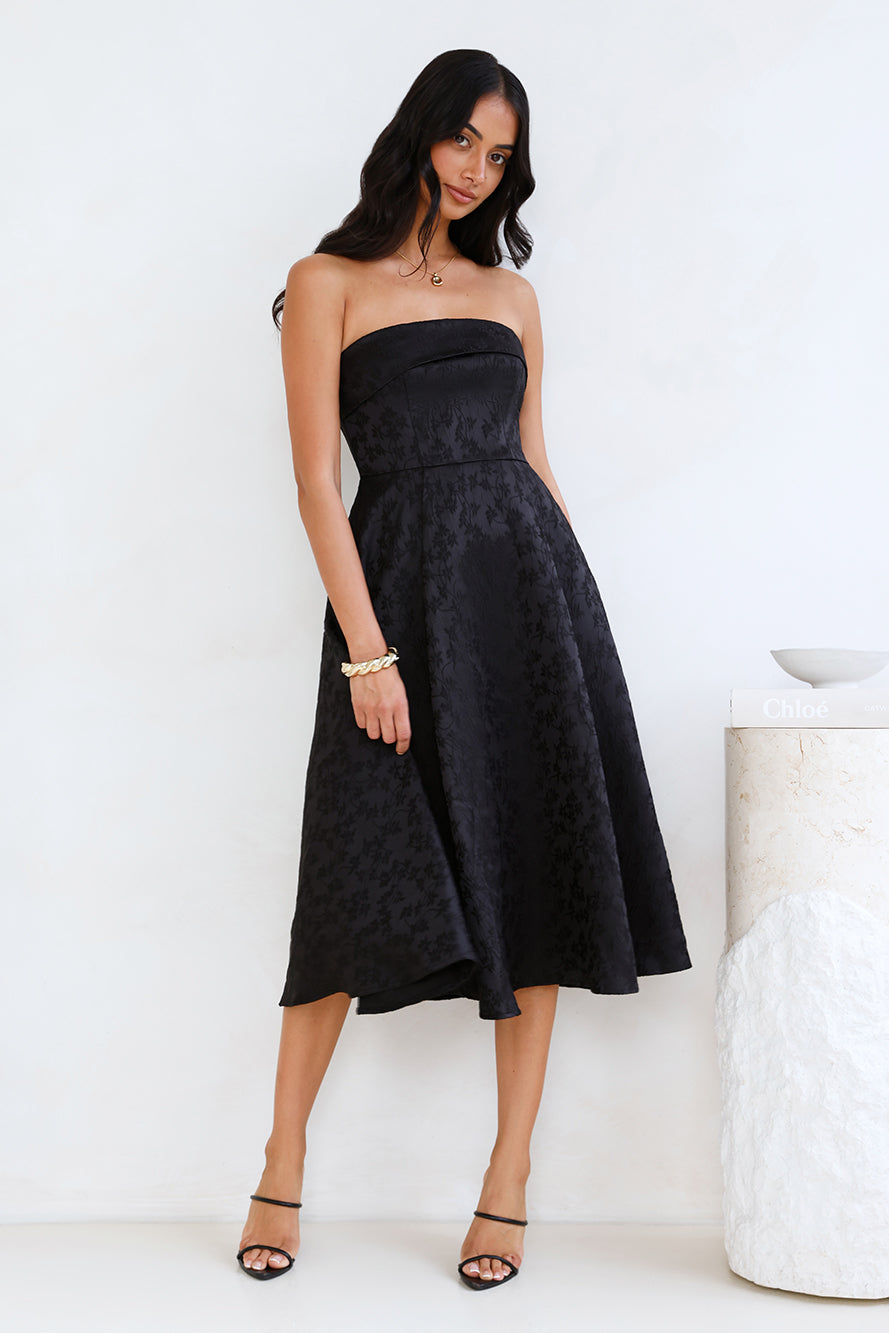 Ink Love Strapless Midi Dress Black