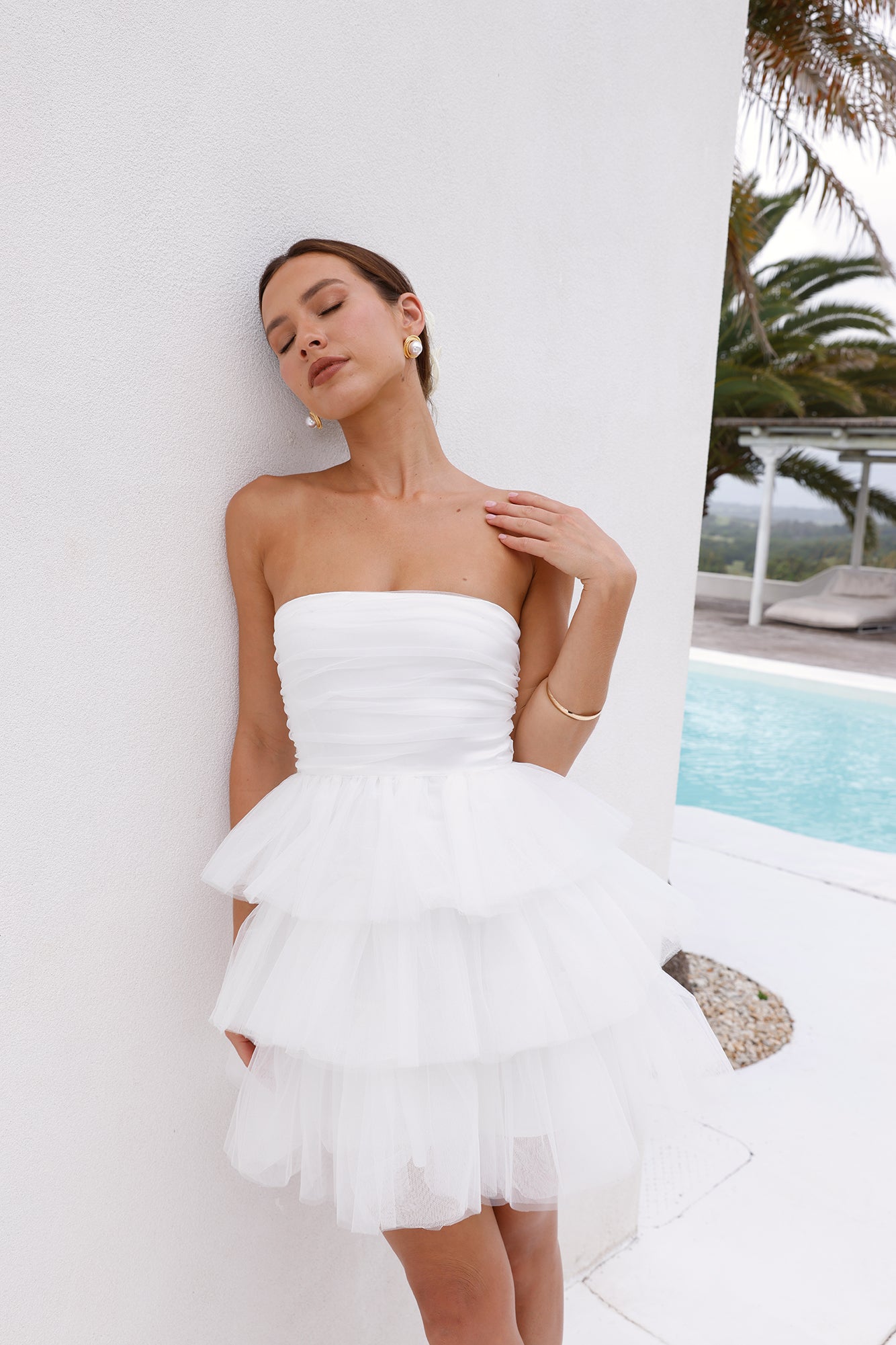 HELLO MOLLY Secret Soirée Tulle Strapless Mini Dress White