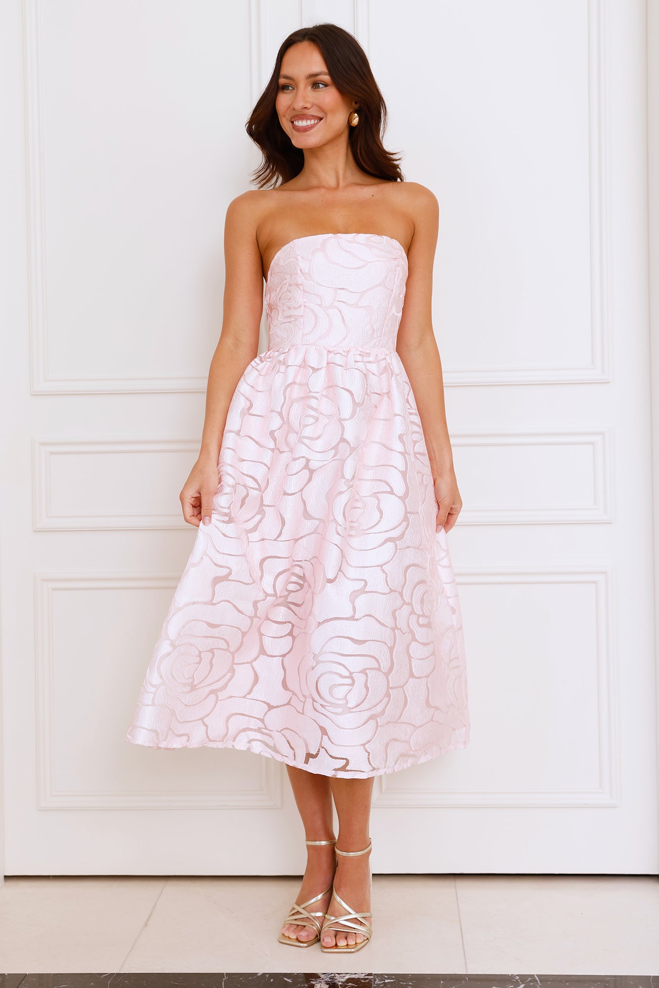Nora Strapless Midi Dress Pink