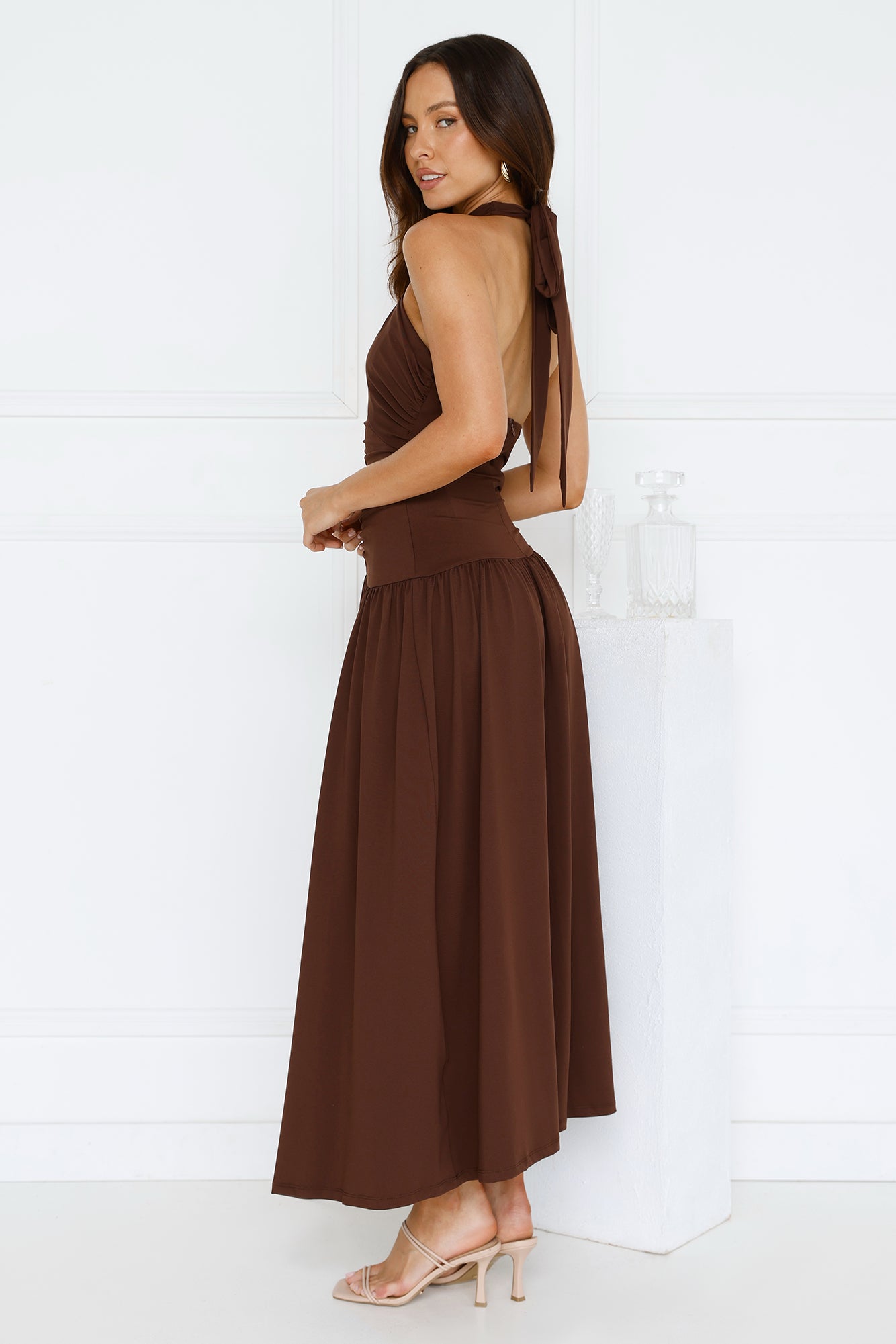 Enchanted Mirage Halter Maxi Dress Brown