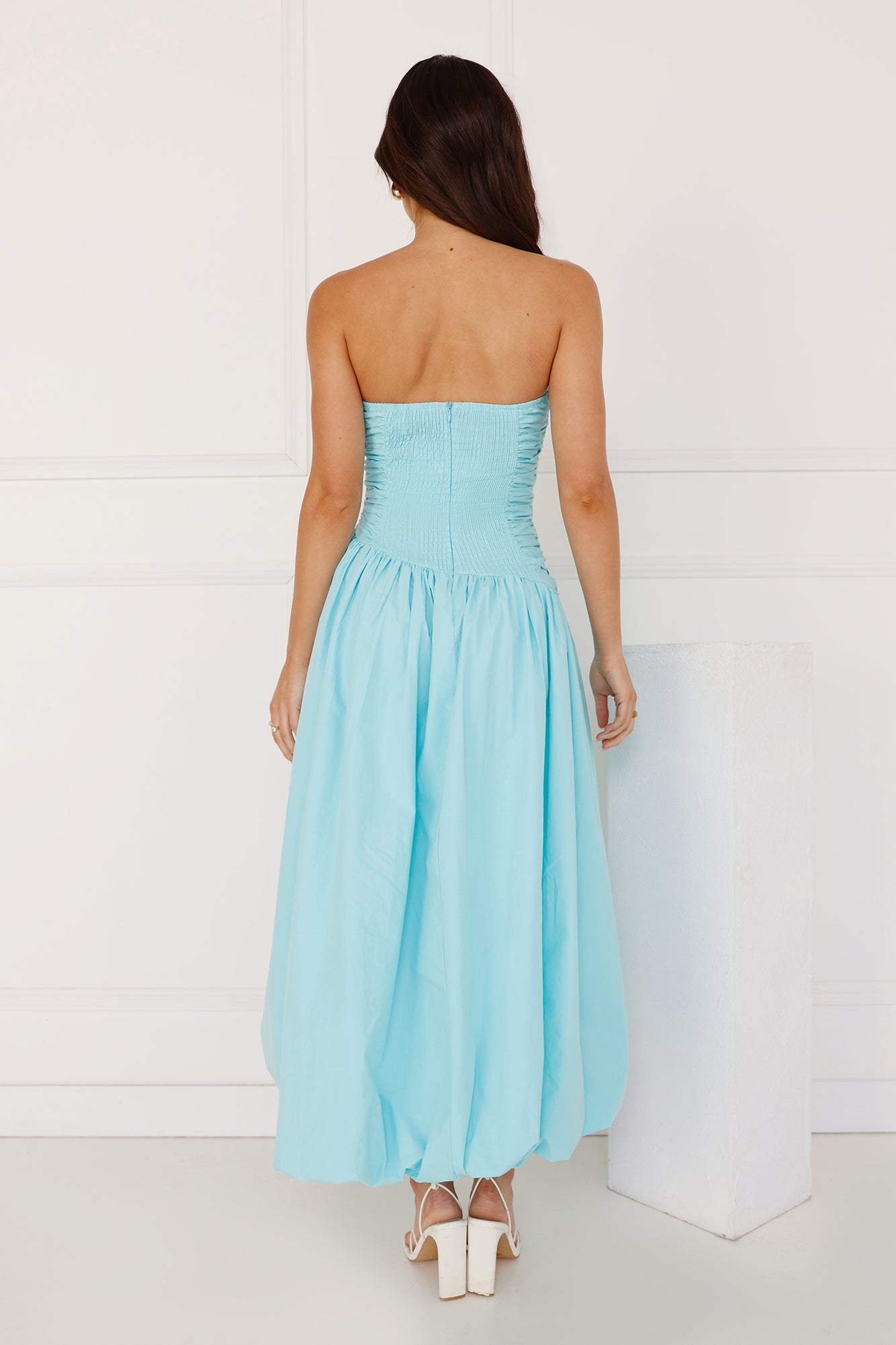 Wedded Romance Strapless Bubble Midi Dress Blue