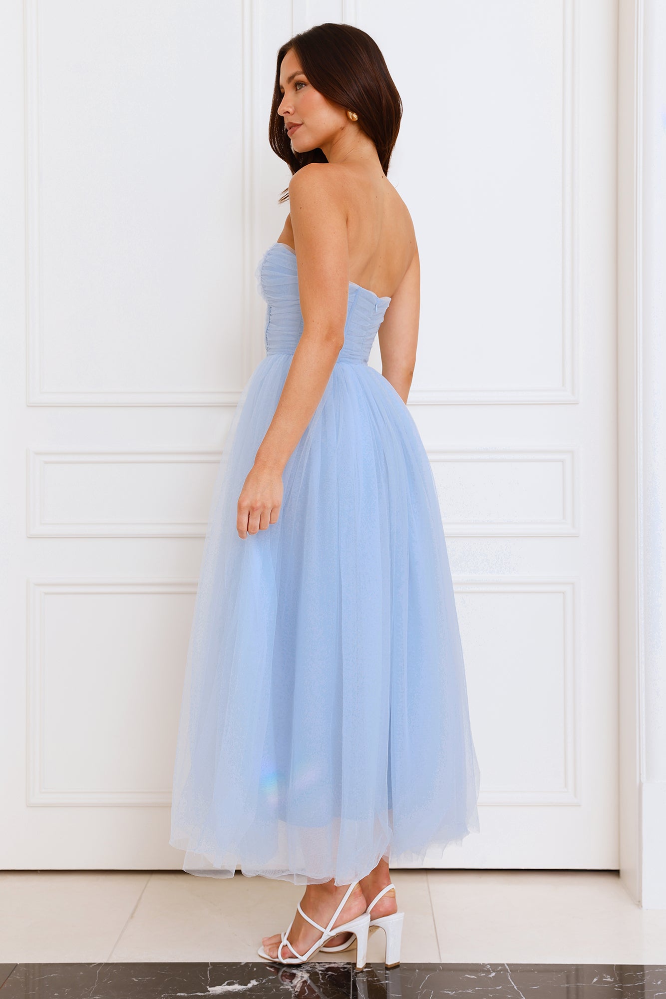 Beauty Pageant Strapless Tulle Midi Dress Blue