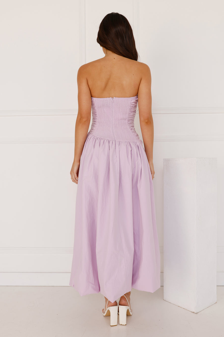 Wedded Romance Strapless Bubble Midi dress Lilac