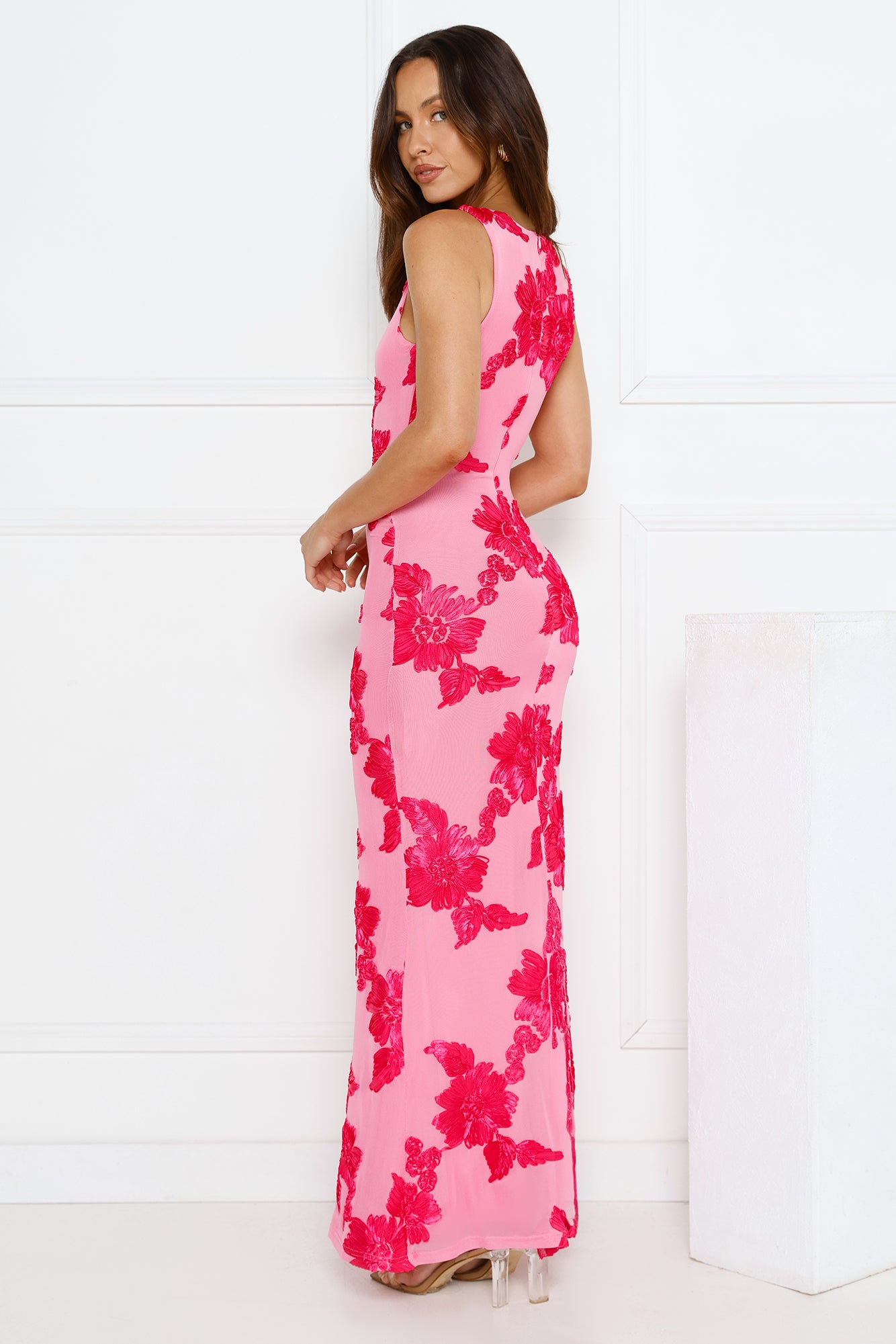 Vibe To It Mesh Maxi Dress Pink