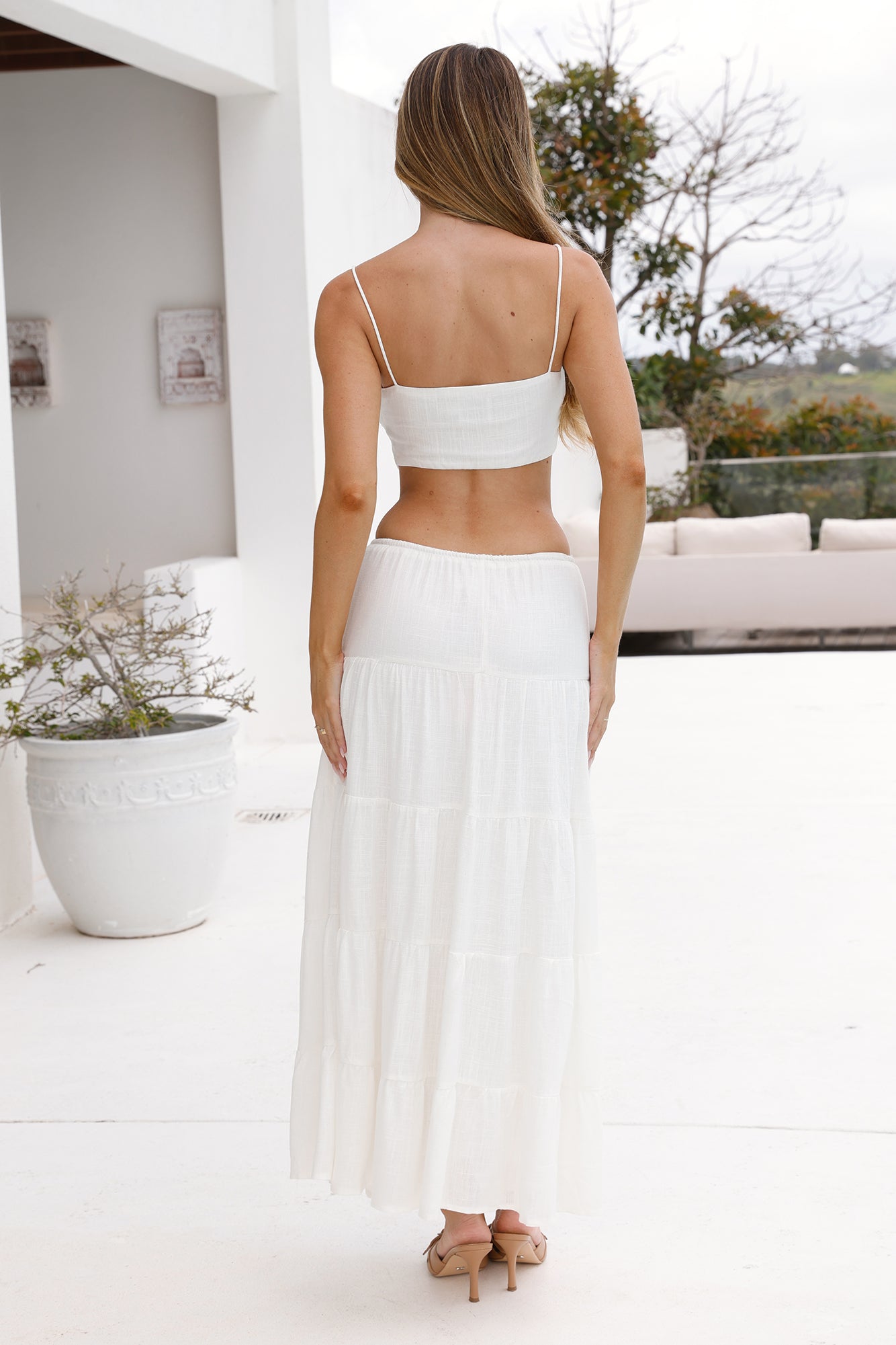 Living On The Coast Linen Blend Crop Top White