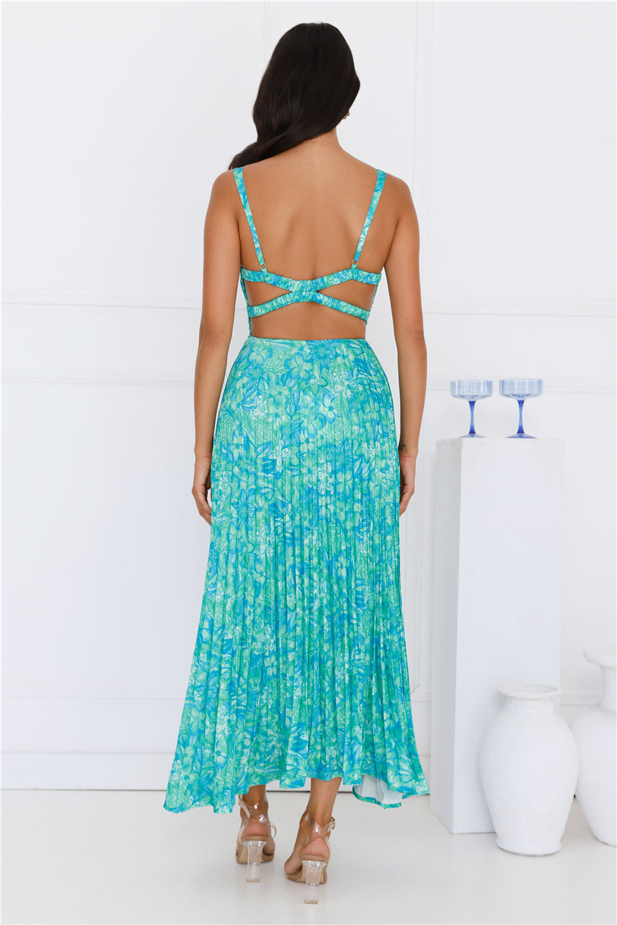 Ember Enchantment Satin Maxi Dress Green