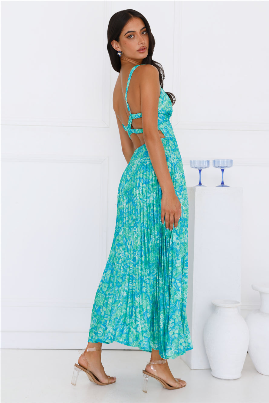 Ember Enchantment Satin Maxi Dress Green