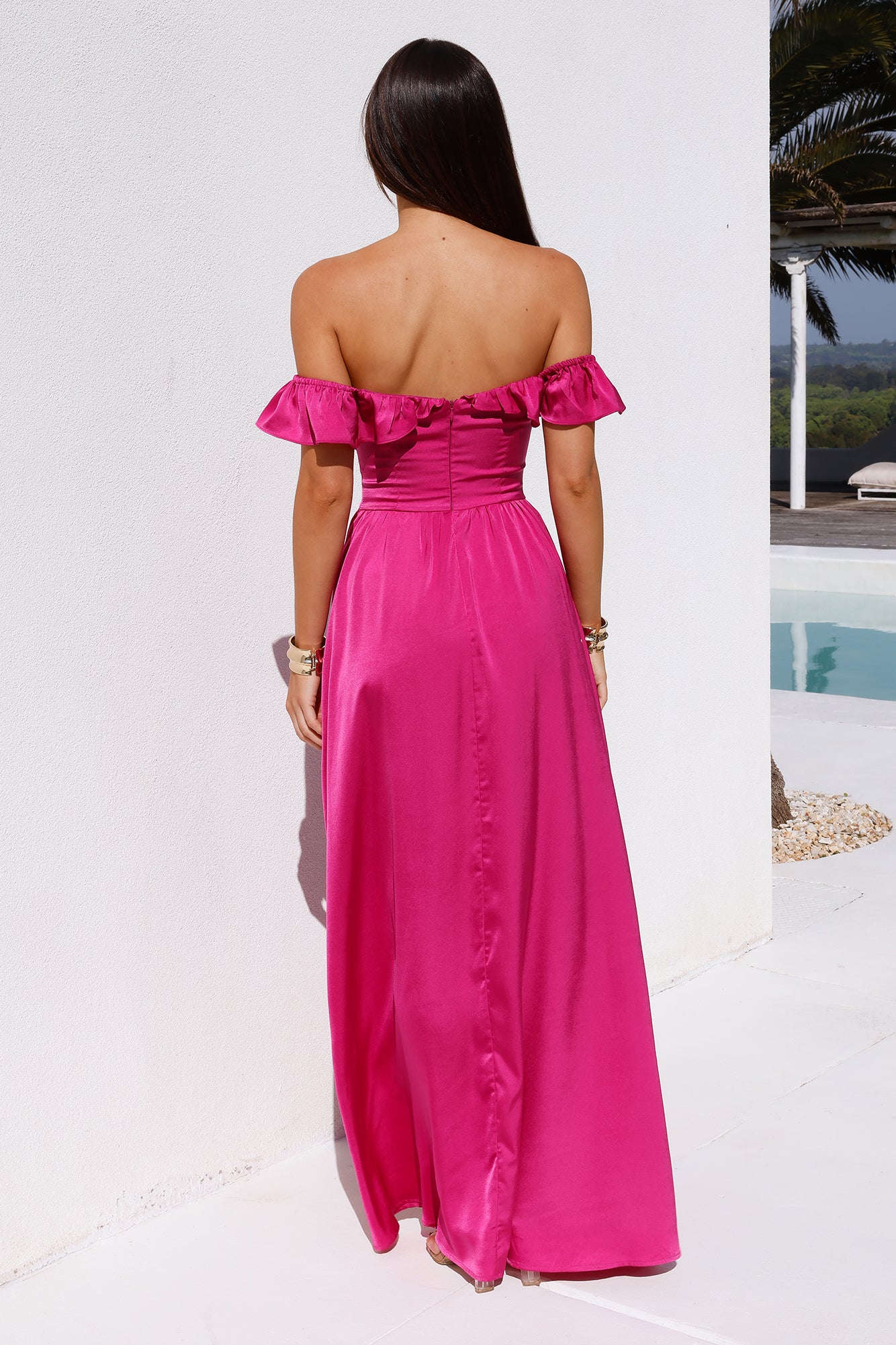 Ethereal Evening Off Shoulder Maxi Dress Magenta
