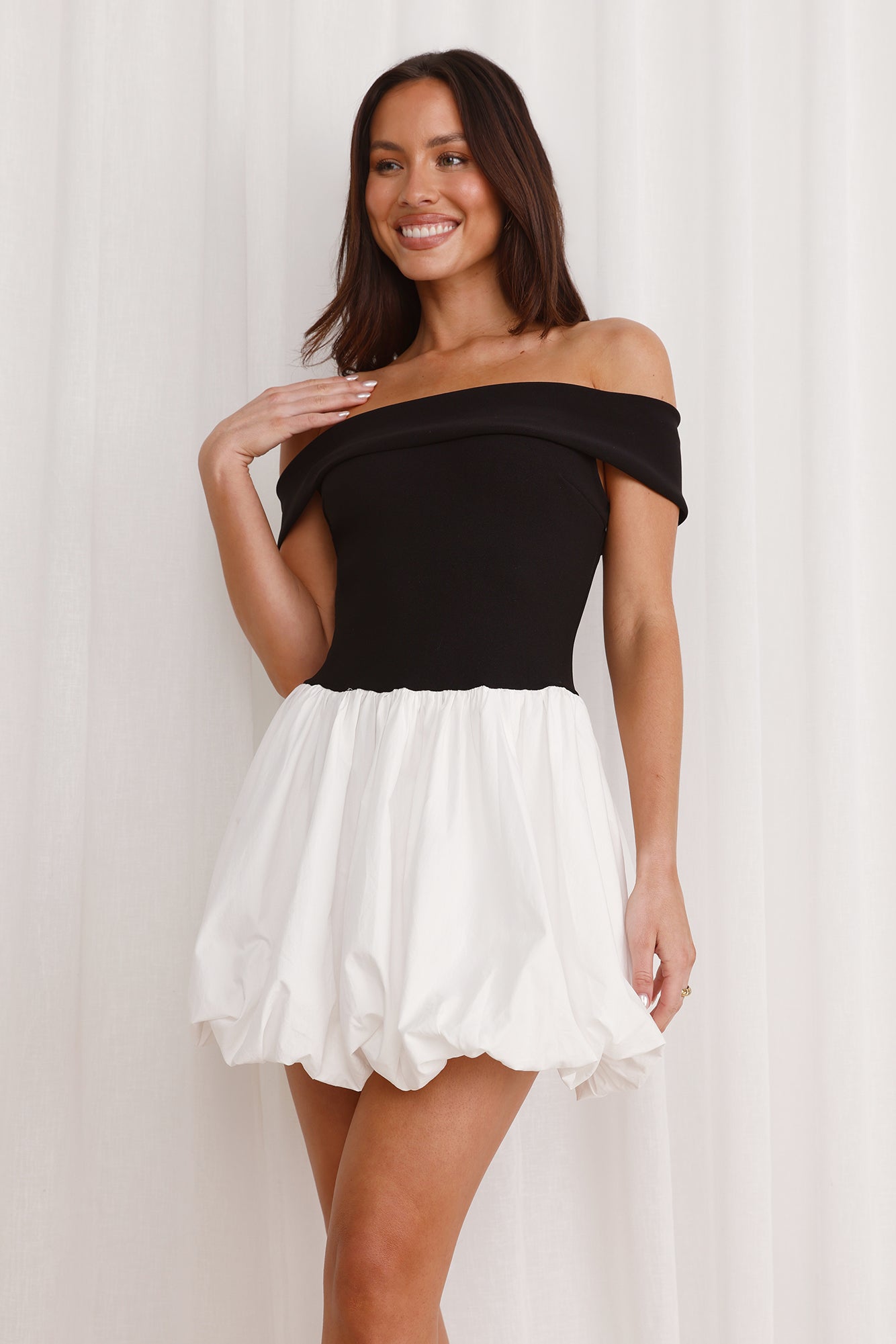 Oceanfront Off Shoulder Mini Dress Black