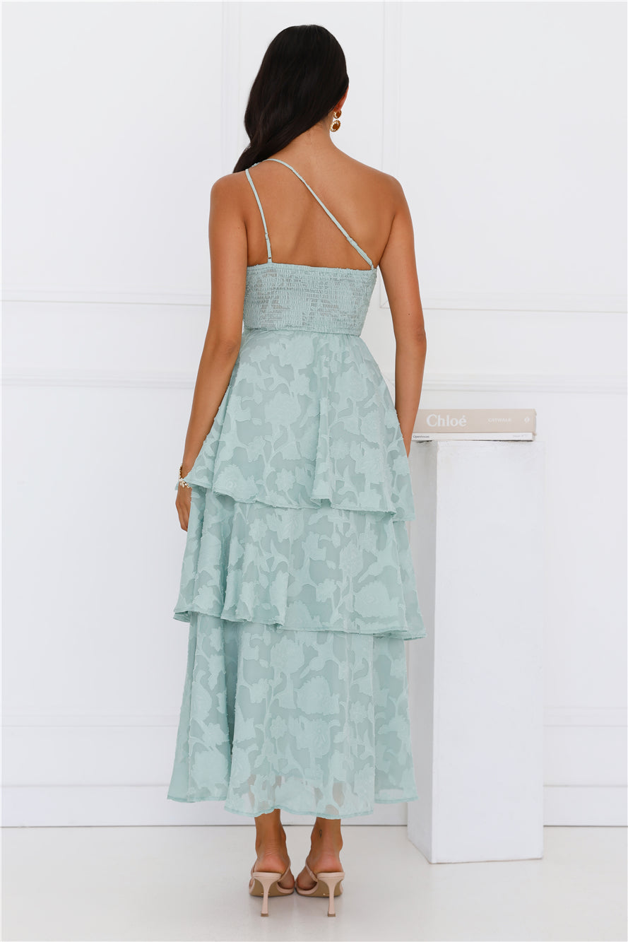Pixie Petals One Shoulder Maxi Dress Sage