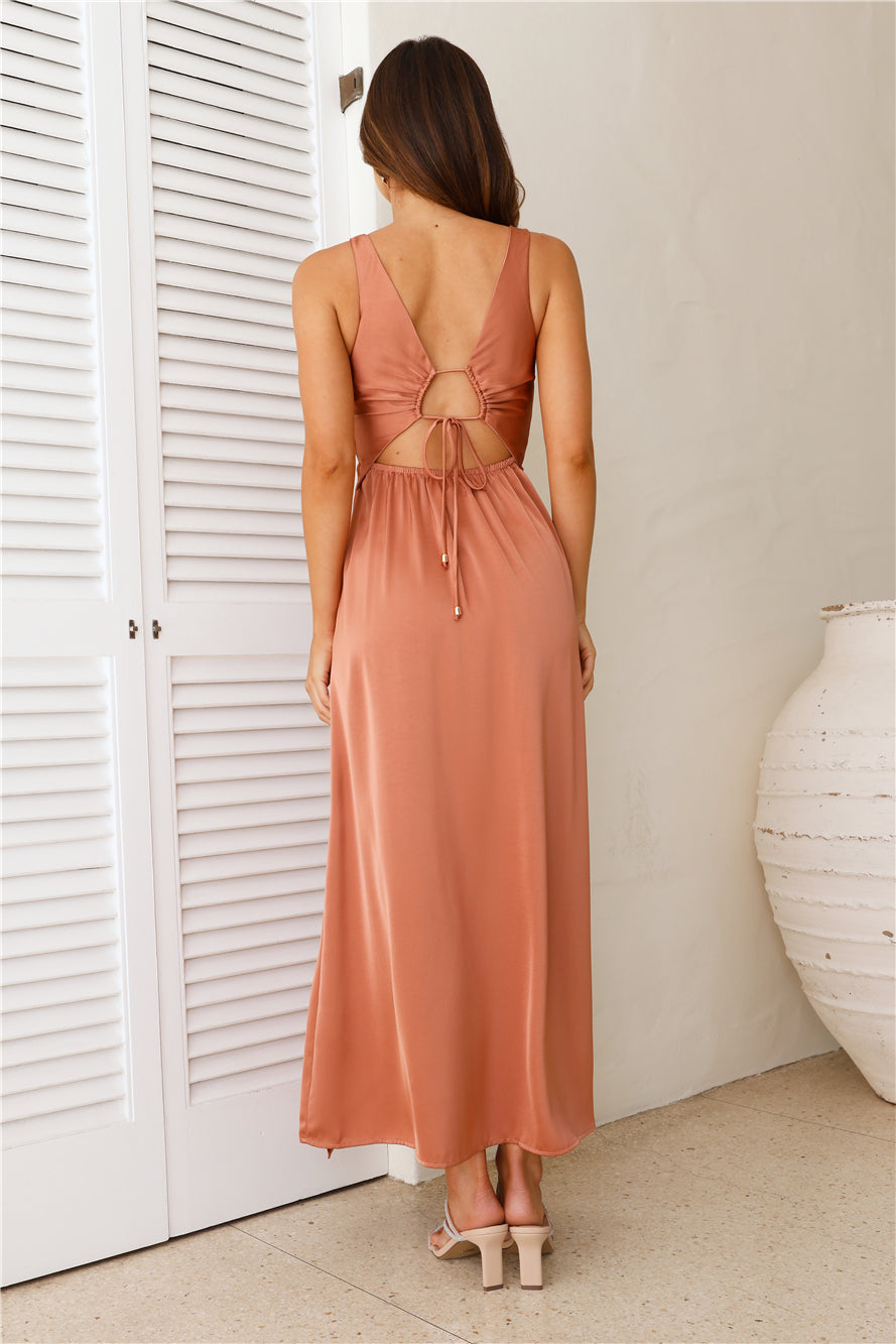 HELLO MOLLY Piece Of Your Love Satin Maxi Dress Rust