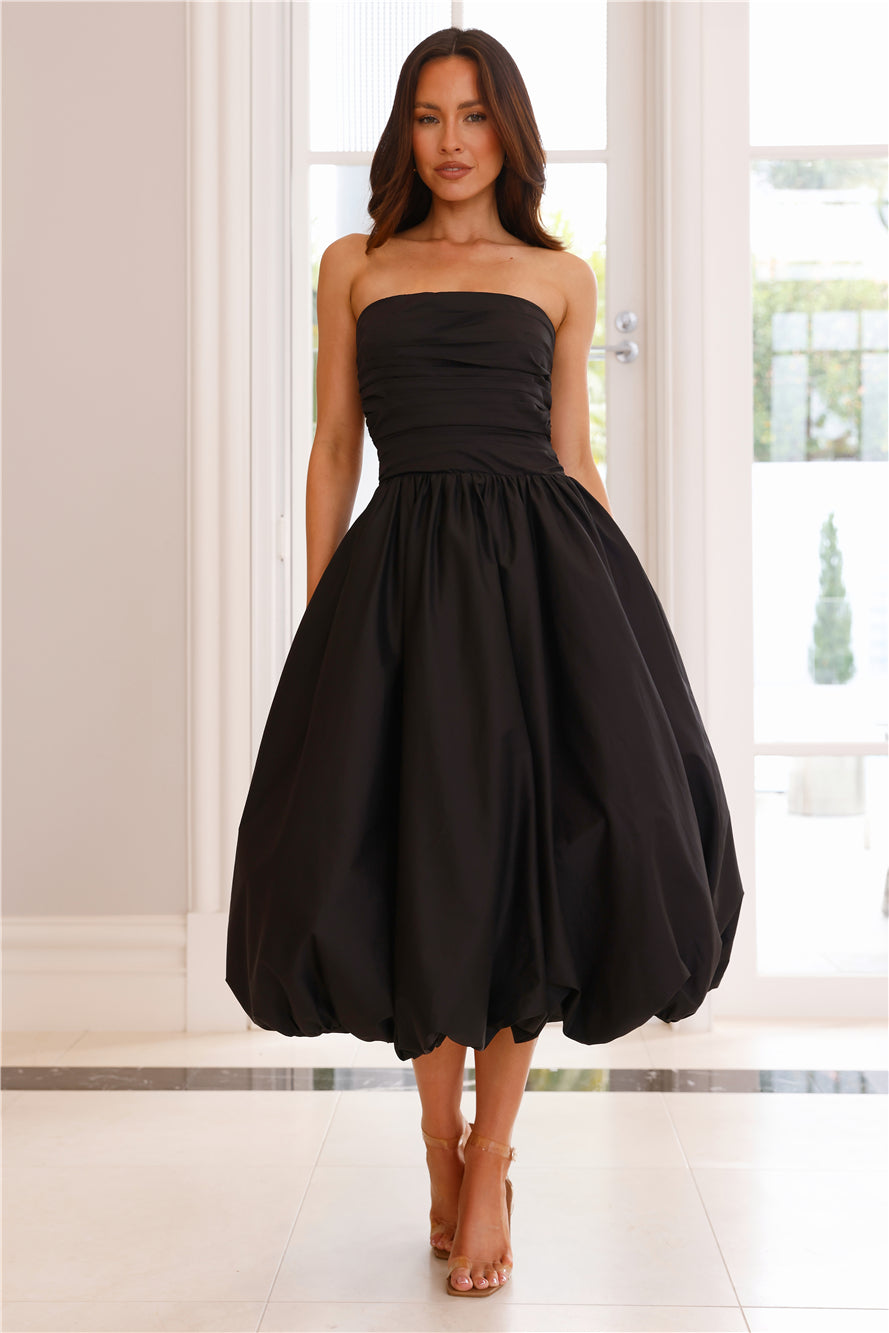 Upon A Cloud Strapless Bubble Midi Dress Black