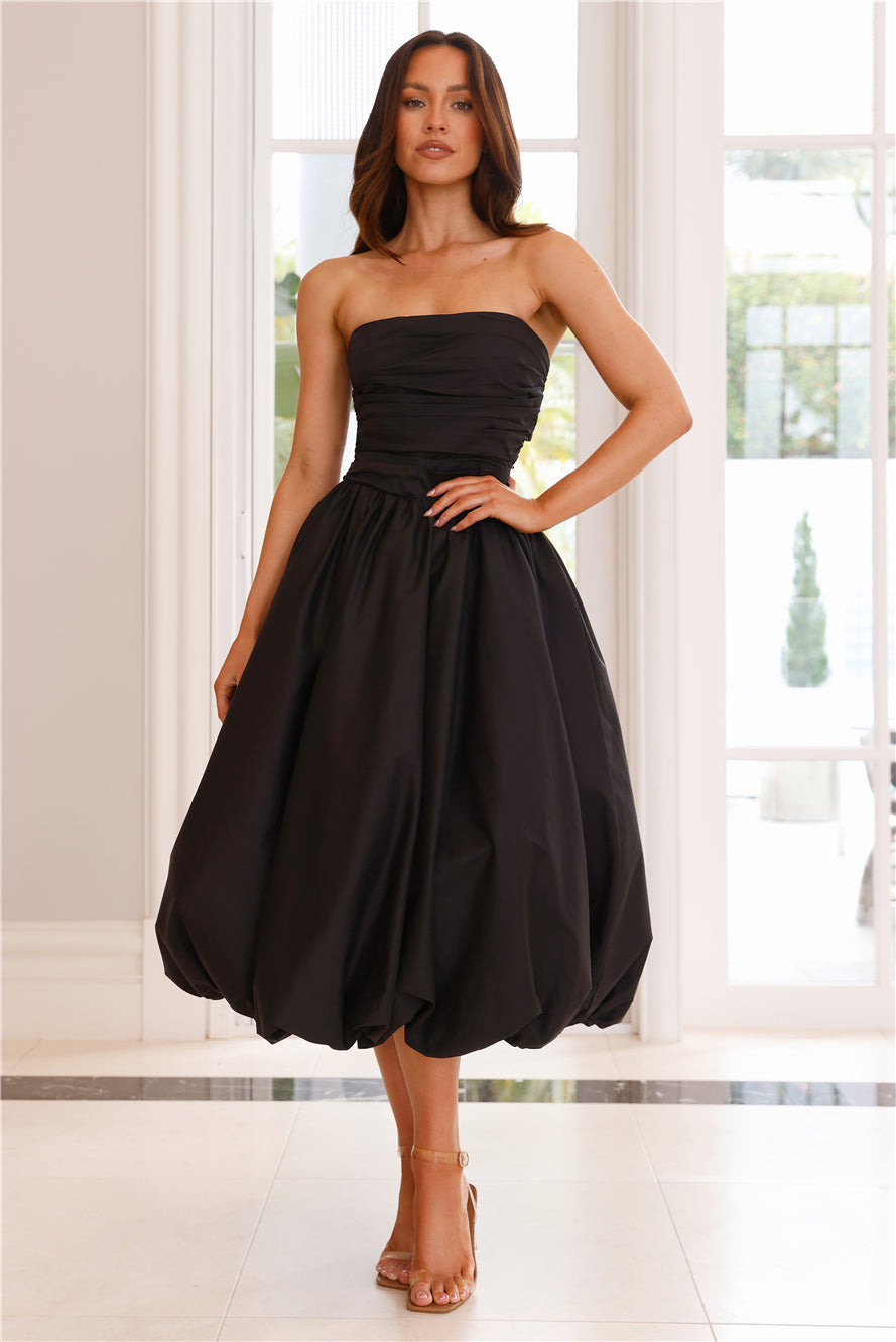 Upon A Cloud Strapless Bubble Midi Dress Black