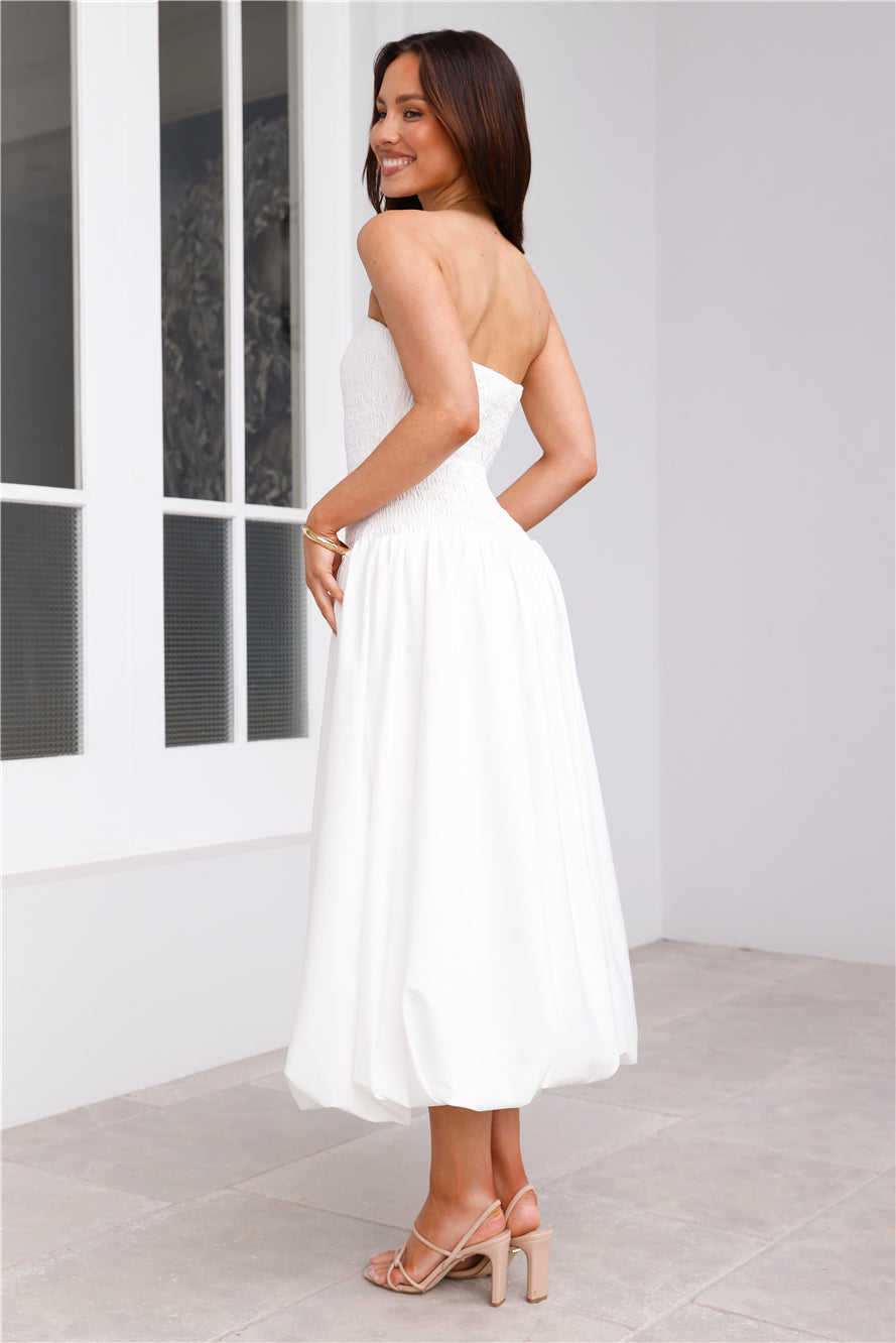 Vacay In The Maldives Strapless Bubble Midi Dress White