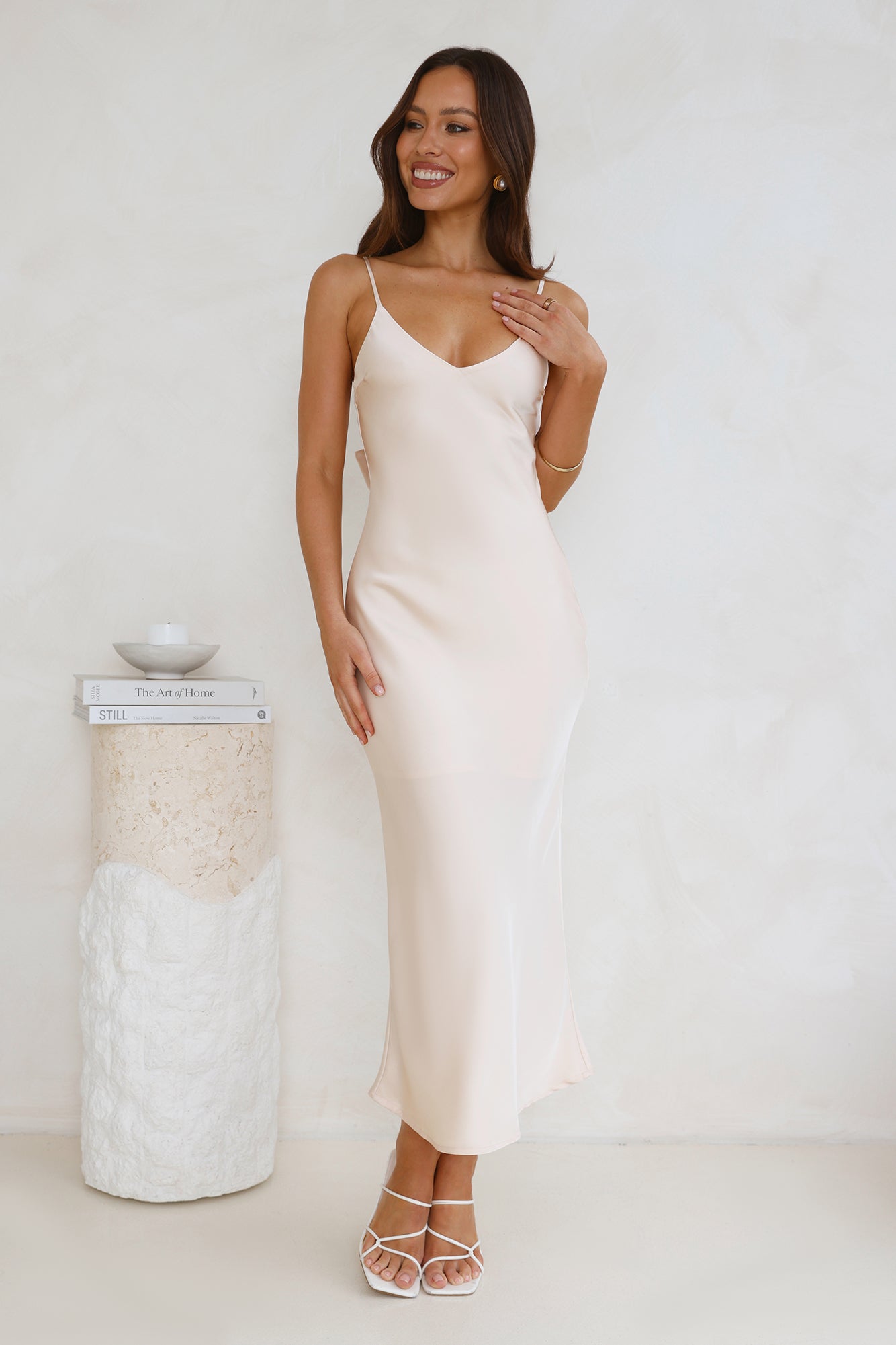 Sophisticated Satin Slip Midi Dress Champagne