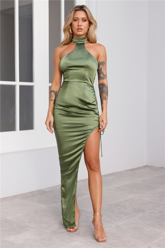 Skylark Satin Maxi Dress Olive