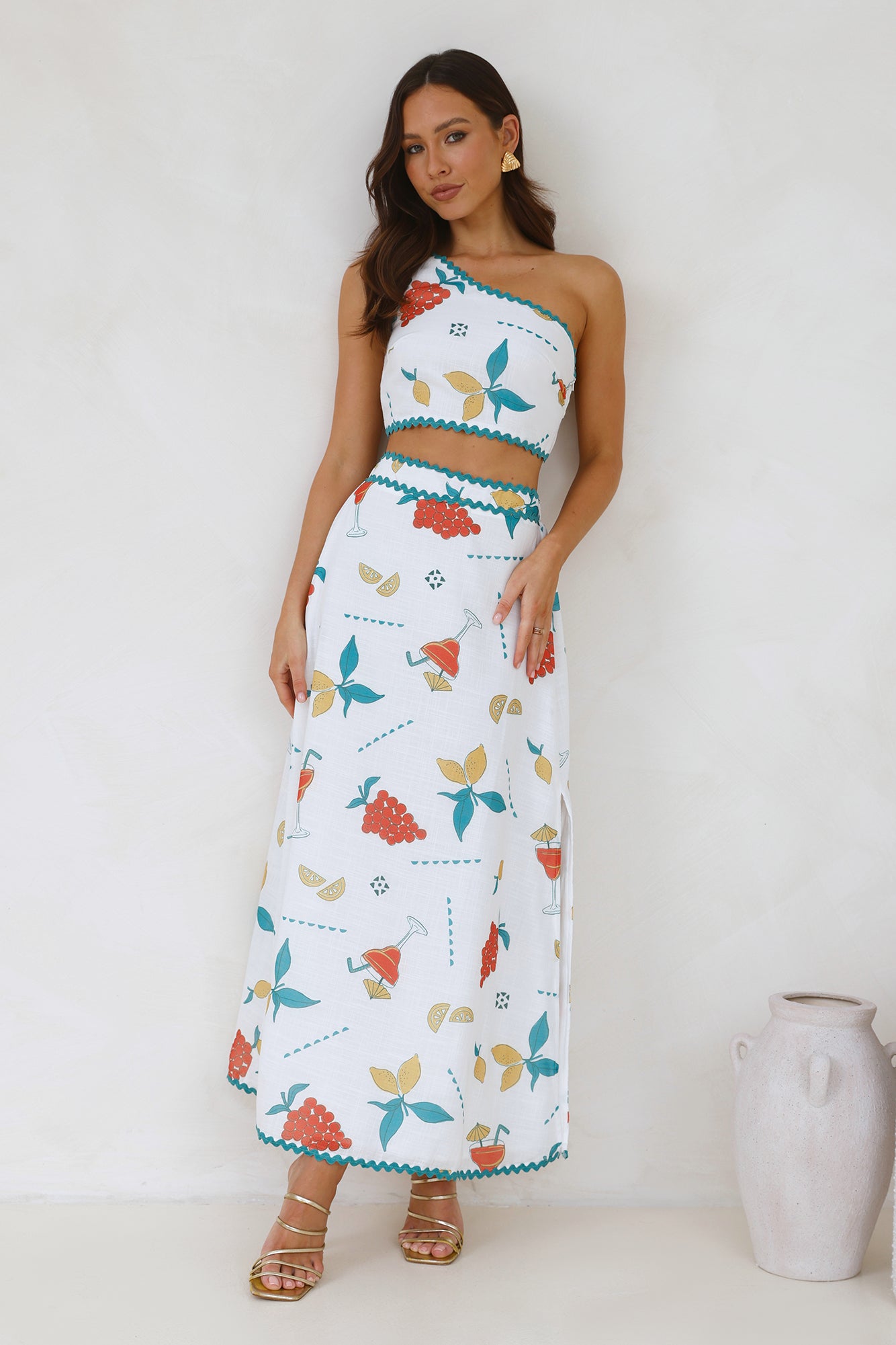 Citrus Squeeze One Shoulder Crop Top White