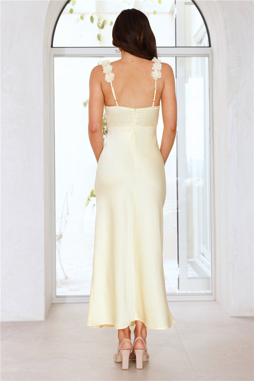 Silken Twilight Satin Maxi Dress Yellow