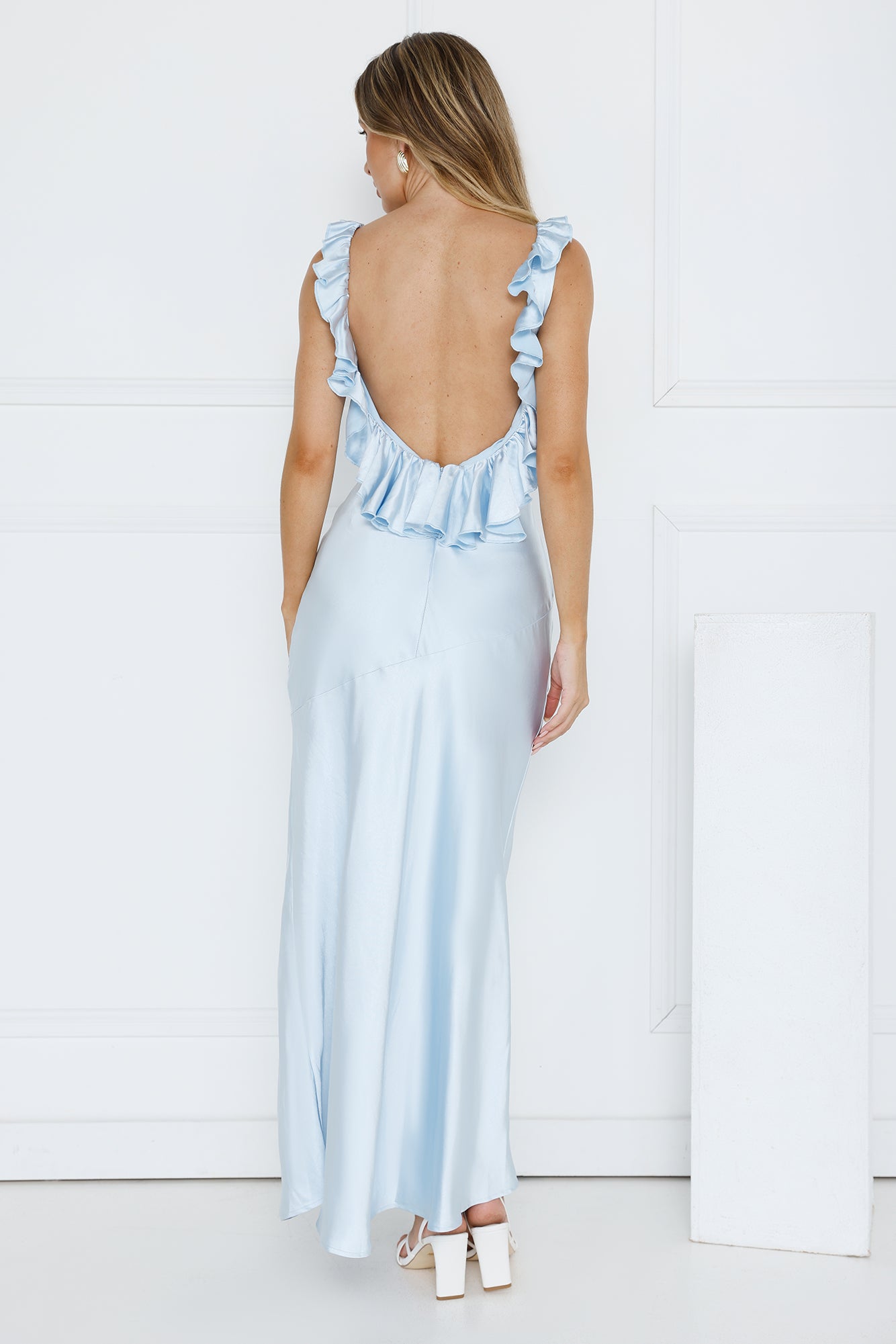 Chasing The Spark Satin Maxi Dress Blue