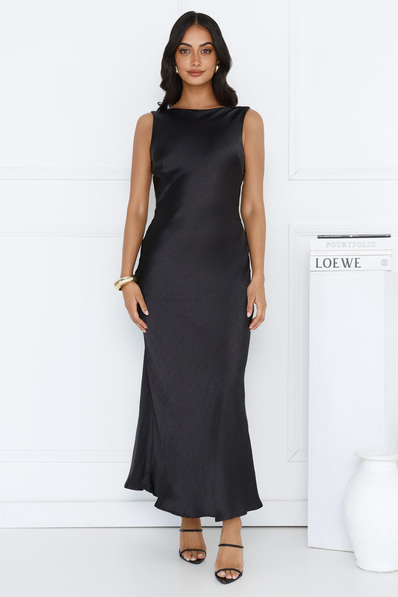 Classy Entrance Satin Slip Maxi Dress Black
