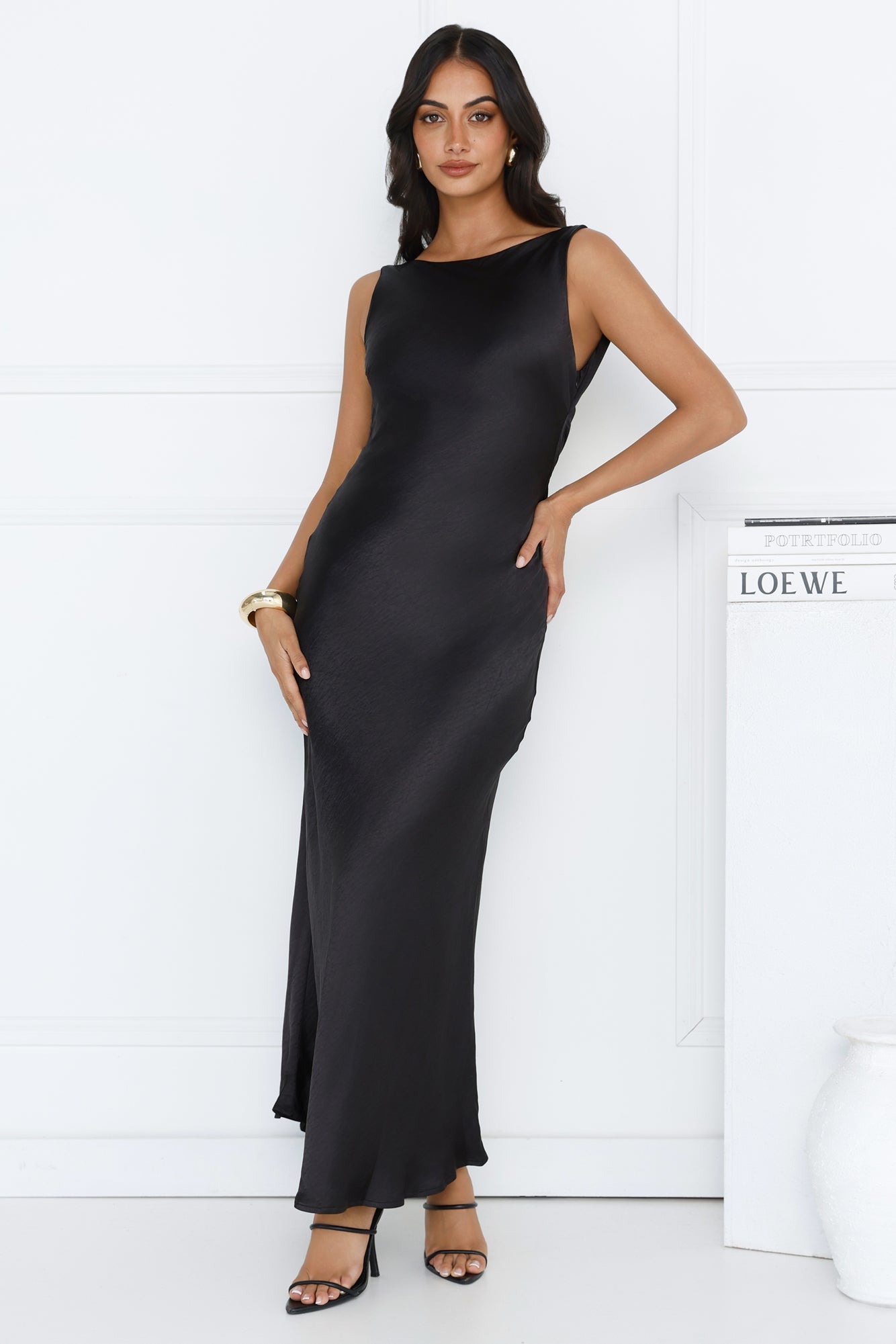 Classy Entrance Satin Slip Maxi Dress Black