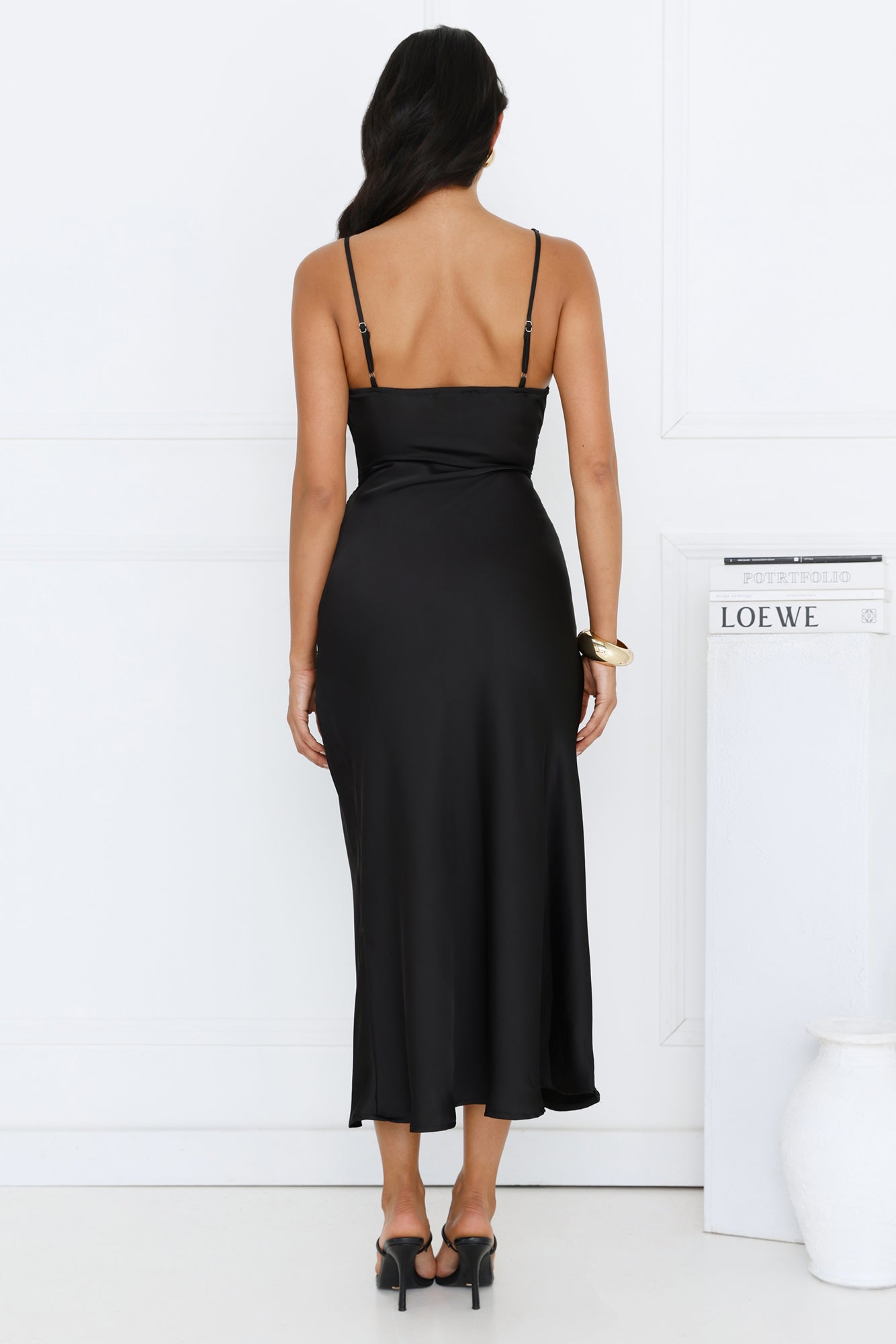 Emberly Satin Midi Dress Black