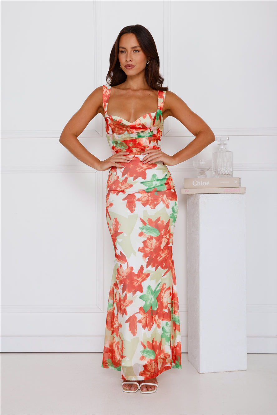 Paradise Breeze Mesh Maxi Dress Orange