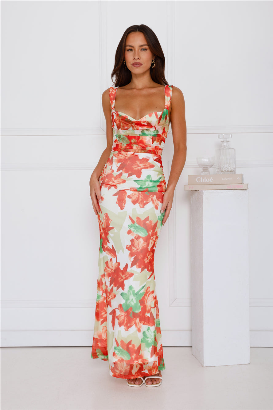 Paradise Breeze Mesh Maxi Dress Orange