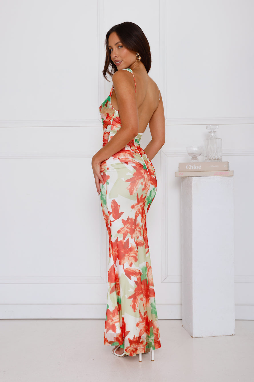 Paradise Breeze Mesh Maxi Dress Orange