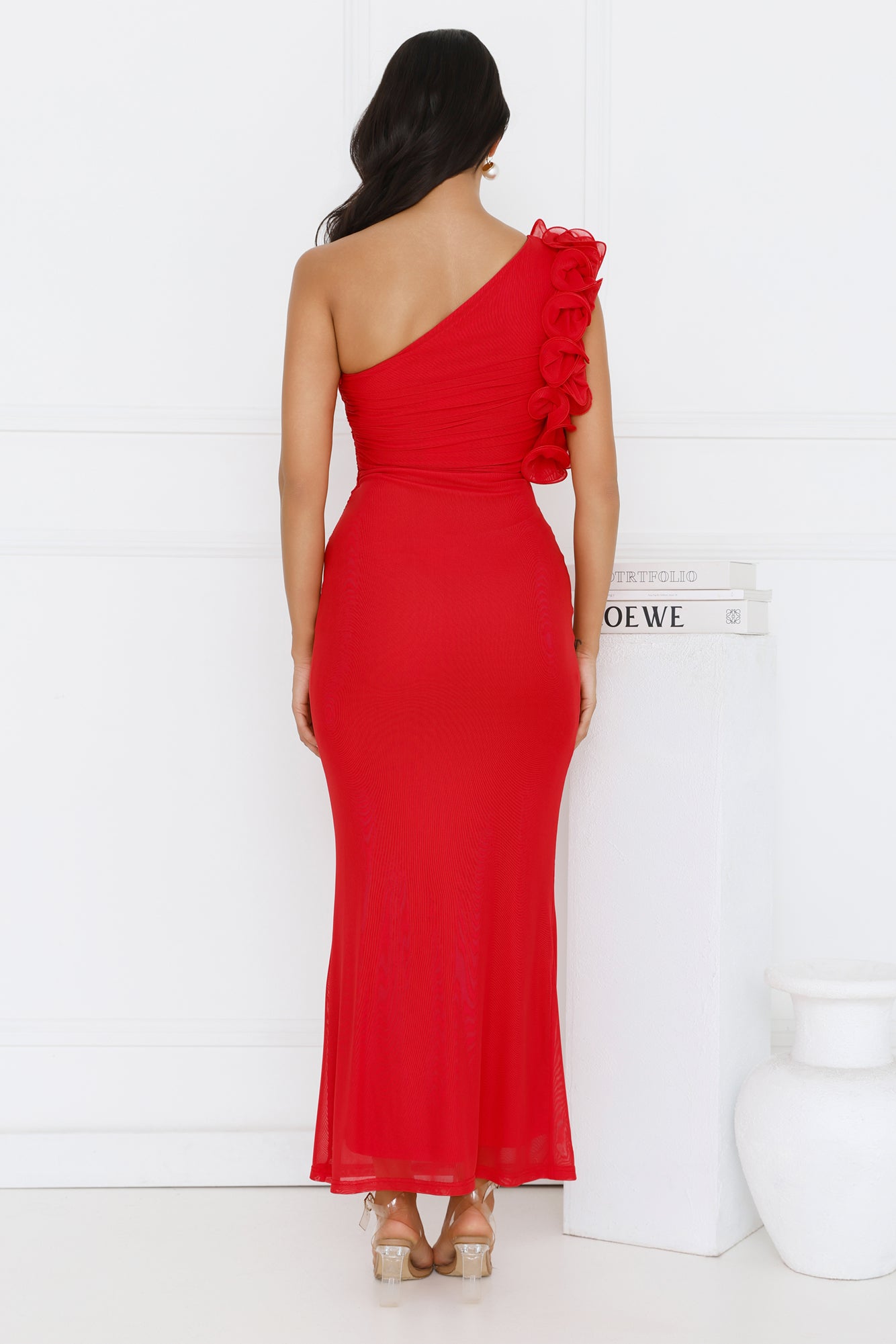 Limitless Vibes One Shoulder Mesh Maxi Dress Red