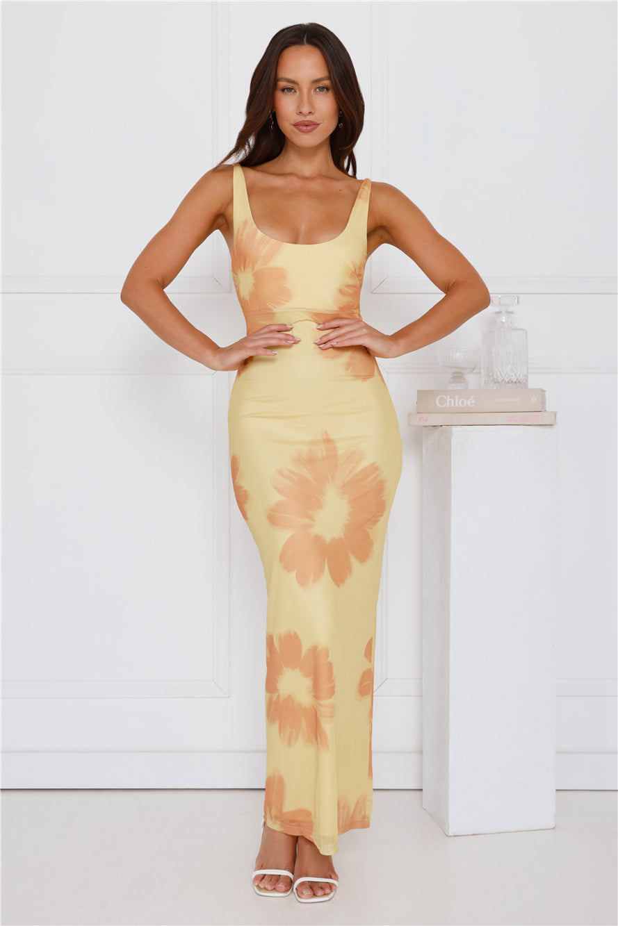 Amber Splendour Mesh Maxi Dress Yellow