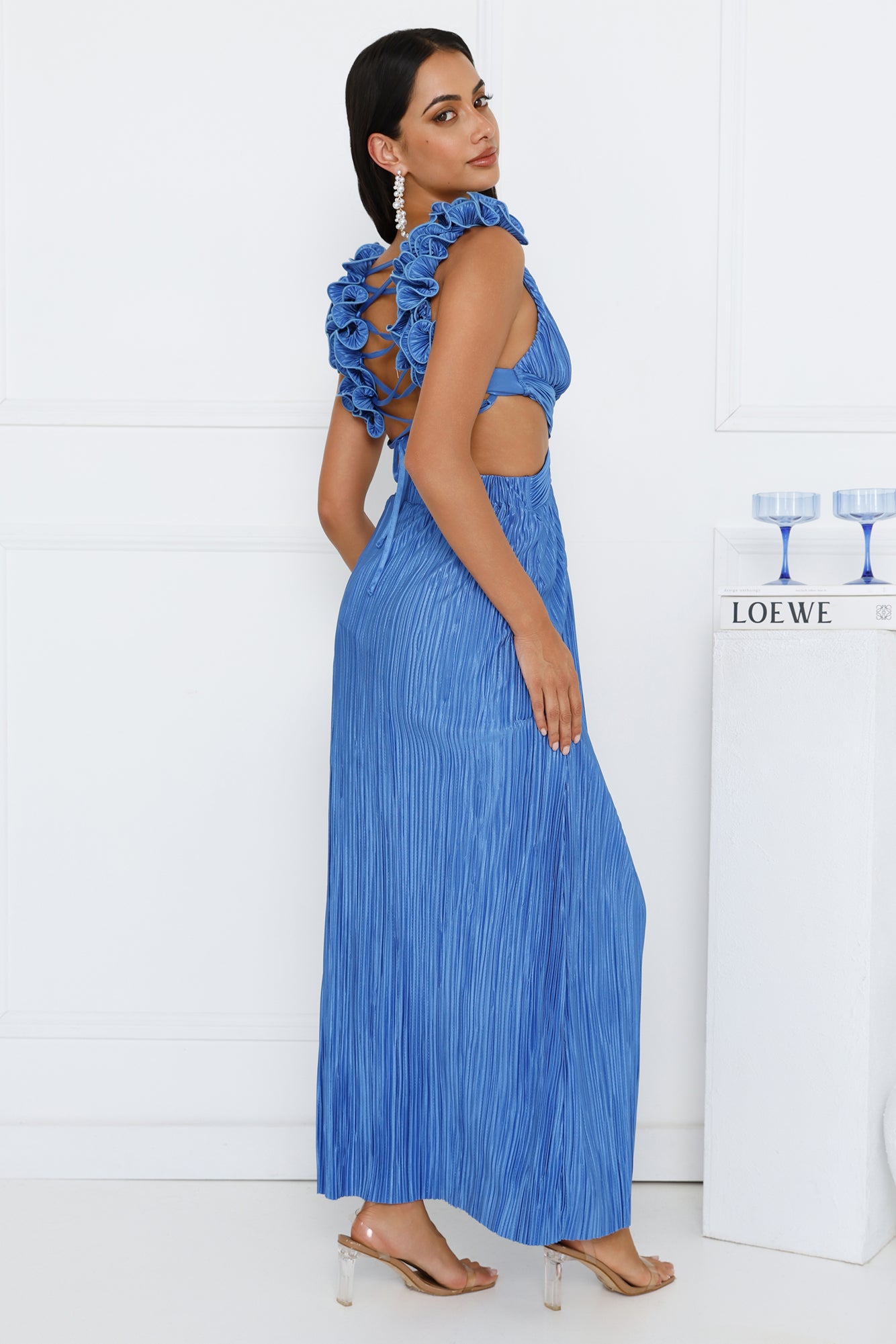 Lavish Kiss Plisse Maxi Dress Blue