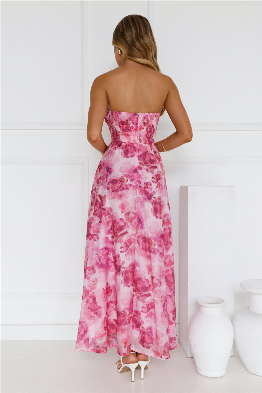 Flower Fields Strapless Maxi Dress Pink