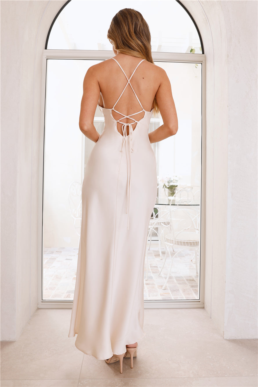 Red Carpet Affair Satin Maxi Dress Champagne