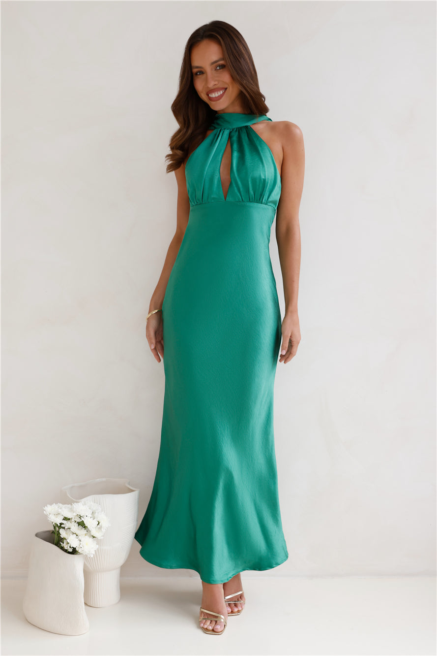 Sleeker Now Satin Maxi Dress Green
