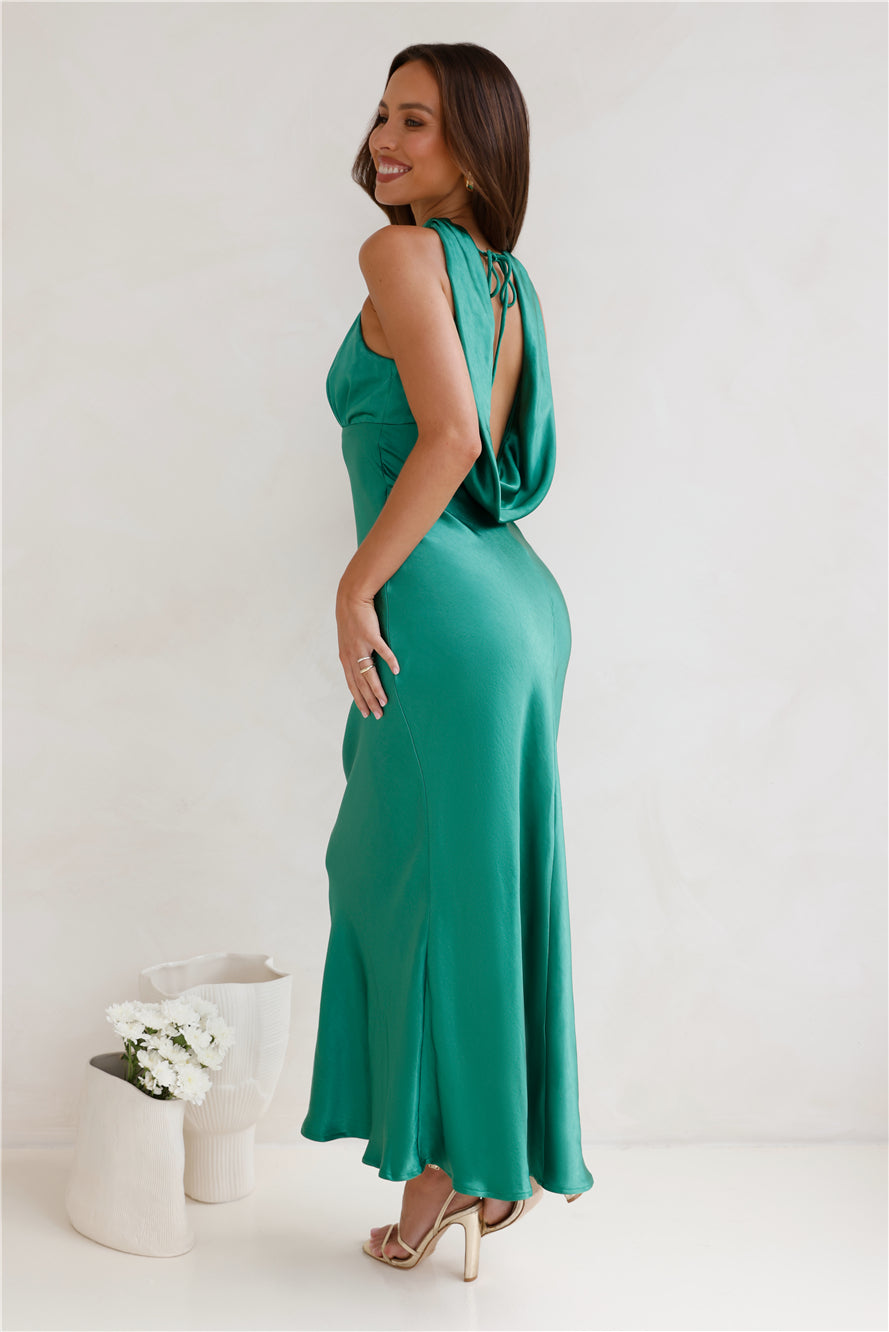 Sleeker Now Satin Maxi Dress Green