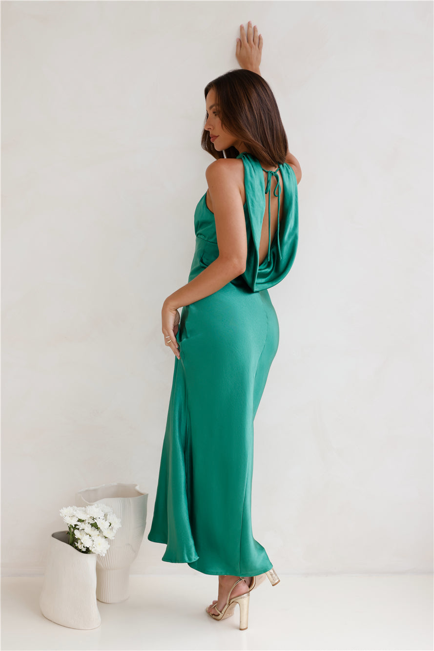 Sleeker Now Satin Maxi Dress Green