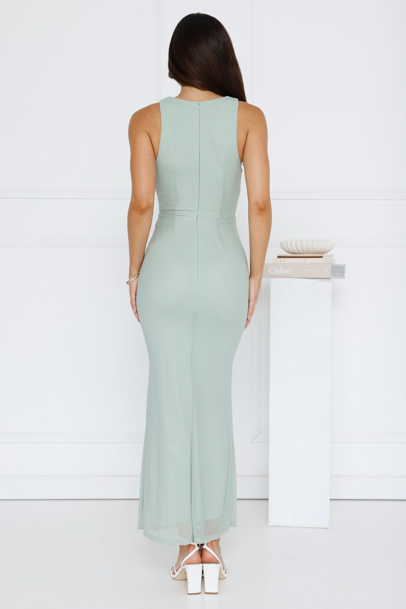 Pleasures Mesh Maxi Dress Sage
