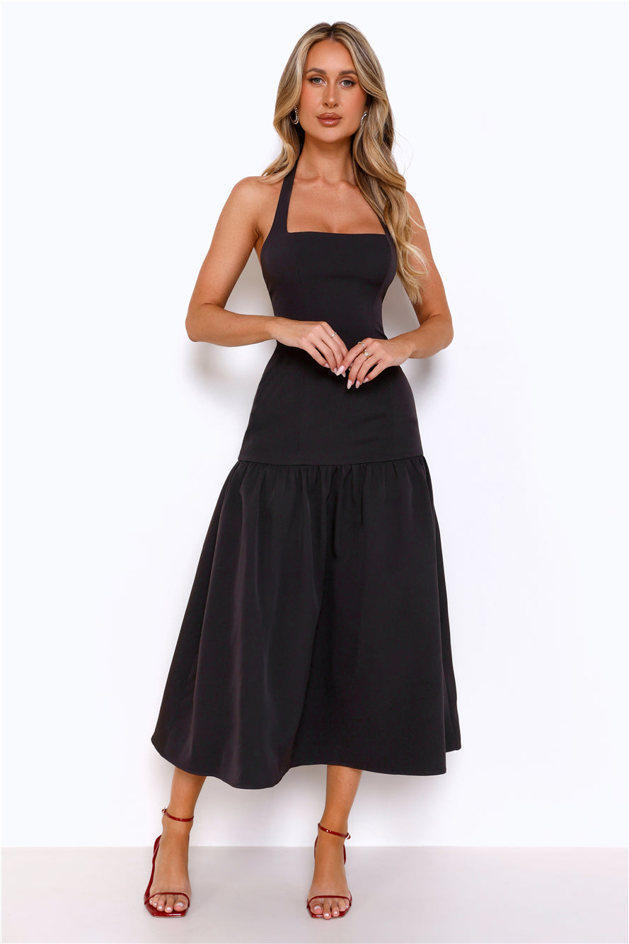 Like Fine Wine Halter Midi Dress Black