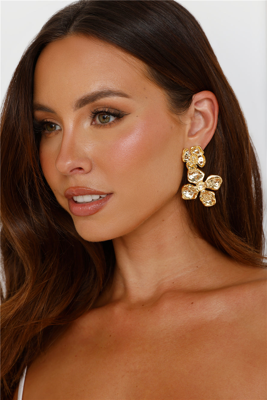 18k Gold Plated Unique Flower Earrings Gold